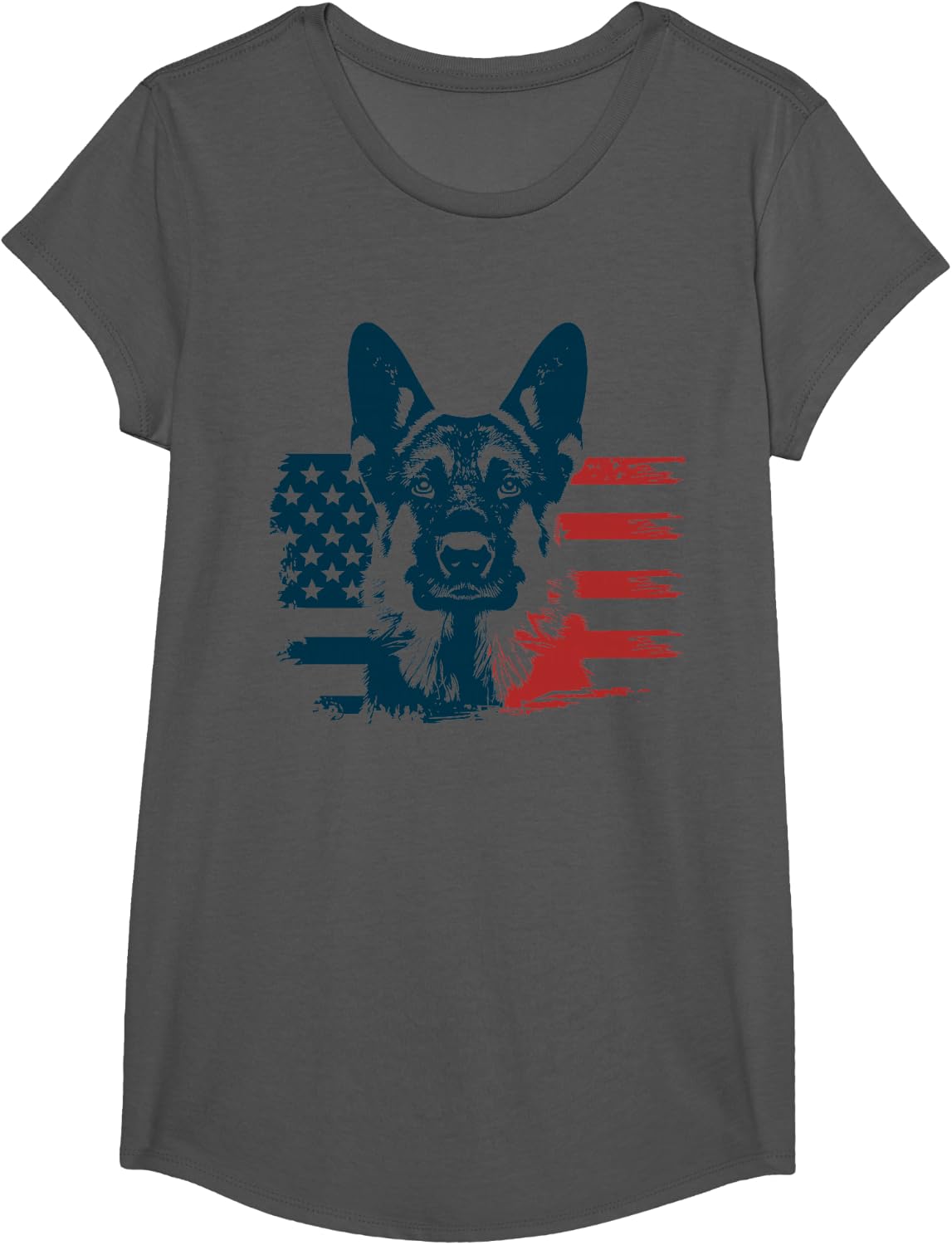 Patriotic German Shepherd American Flag 4th of July Shepherd T-Shirt - Girls Asphalt Grey