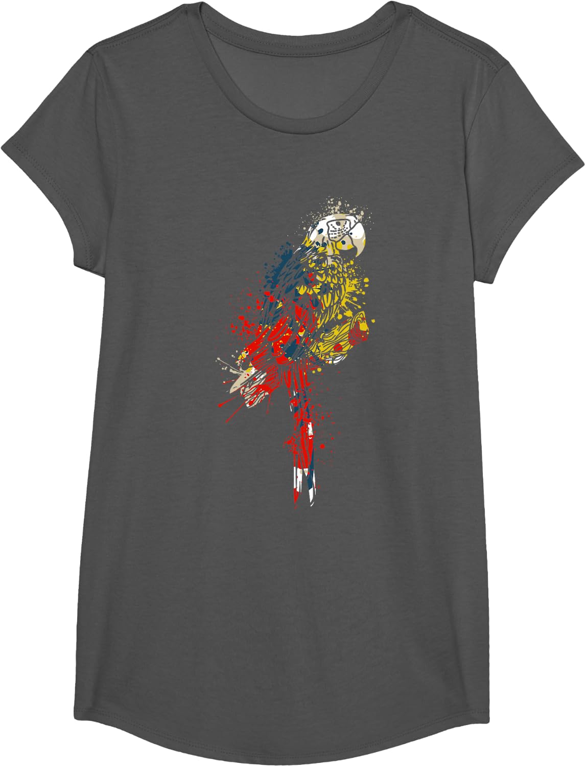 Colorful Splash Art Macaw Parrot Bird Lover T-Shirt - Girls Asphalt Grey