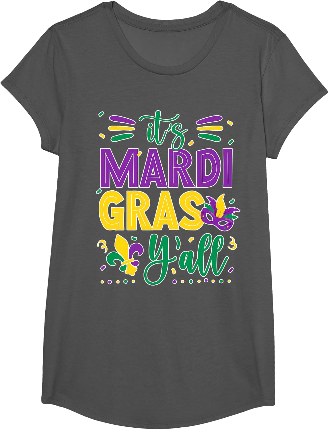 Mardi Gras Shirt Fun 2025 Mardi Gras Y'all Mens Womens Kids T-Shirt - Girls Asphalt Grey