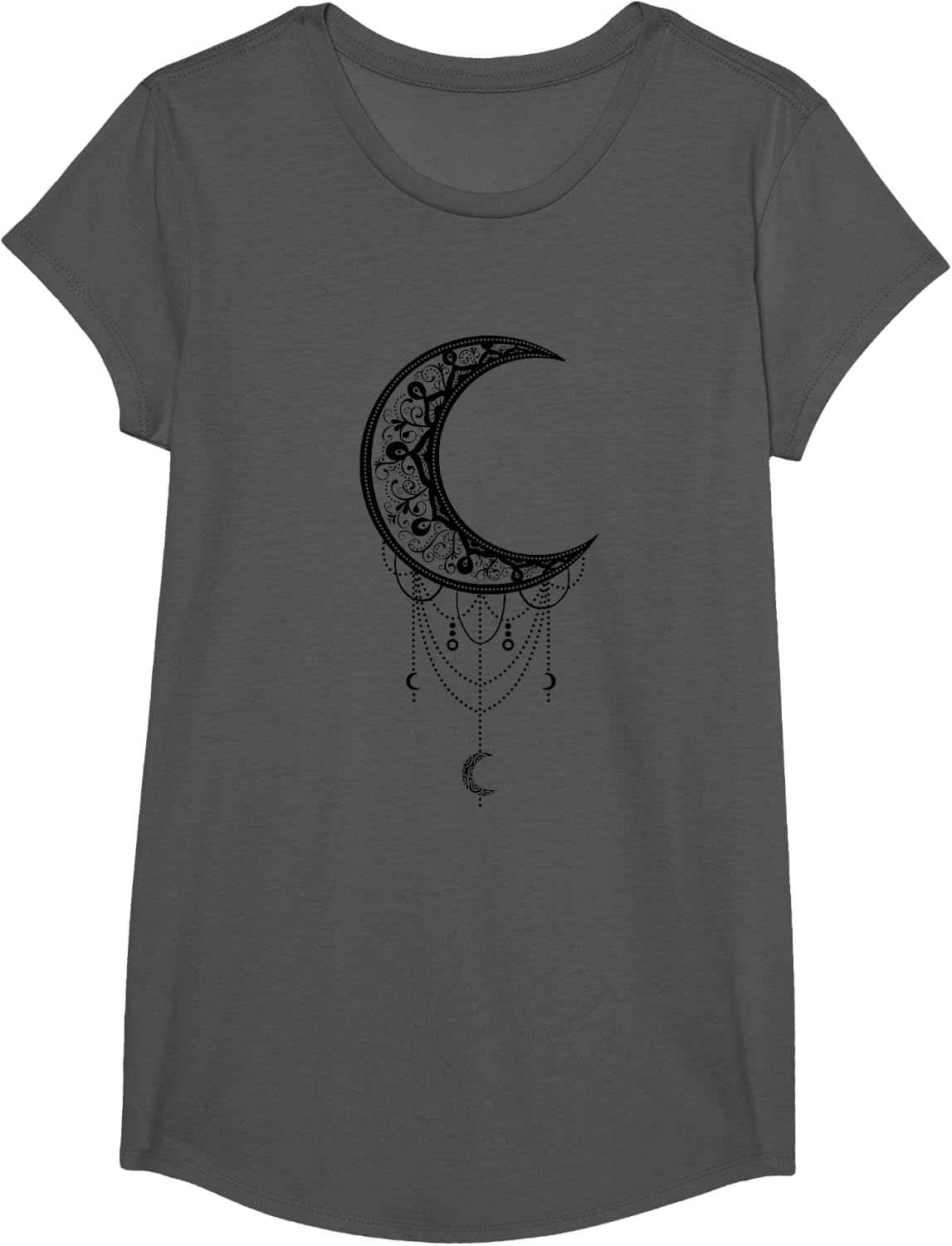 Crescent Moon Art Aesthetic Lunar Artsy Goth Witchy Moon Shirt Women Tees T Shirts - Girls Asphalt Grey