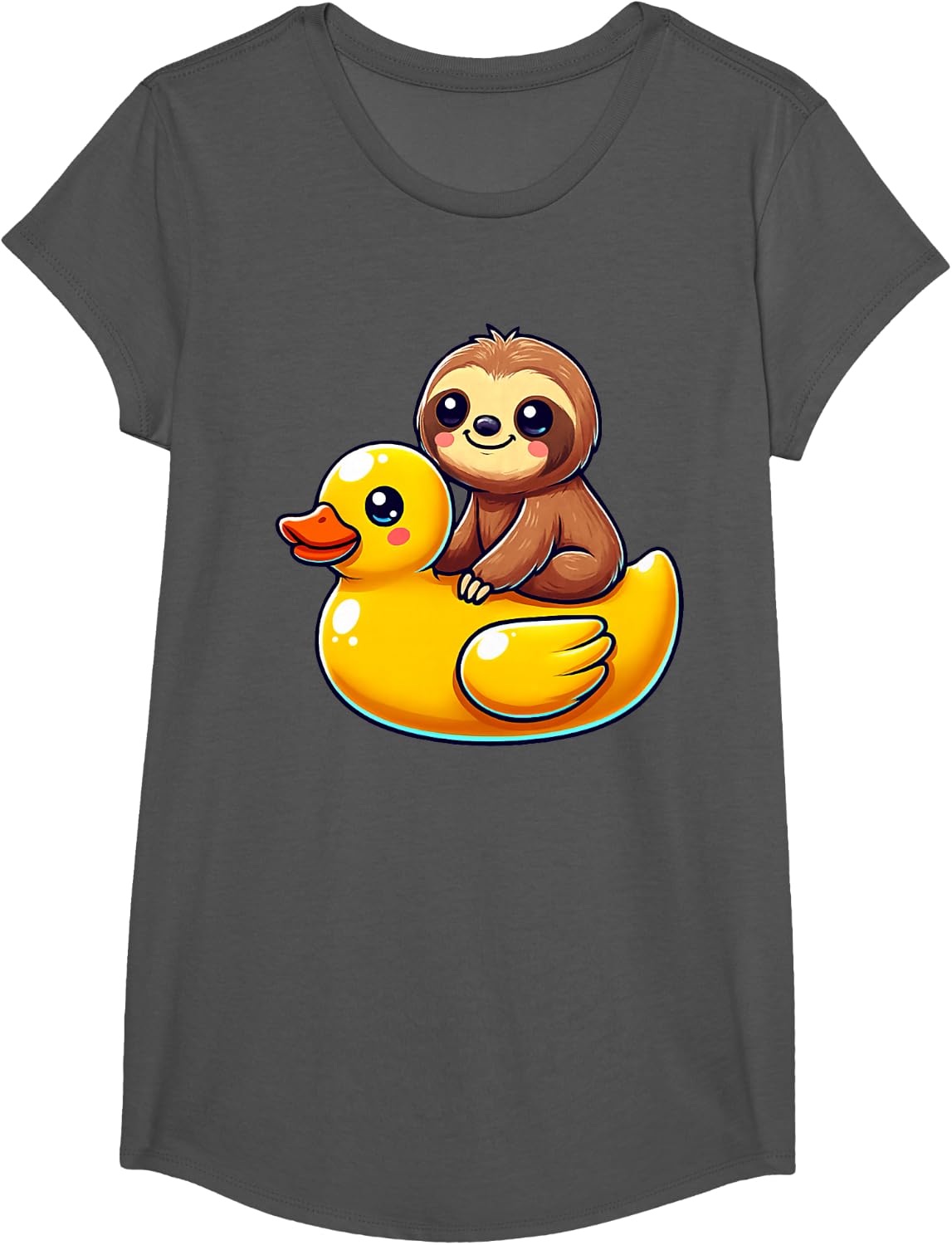 Cute Sloth Rubber Duck T-Shirt Tee for Sloth Lovers Gift - Girls Asphalt Grey