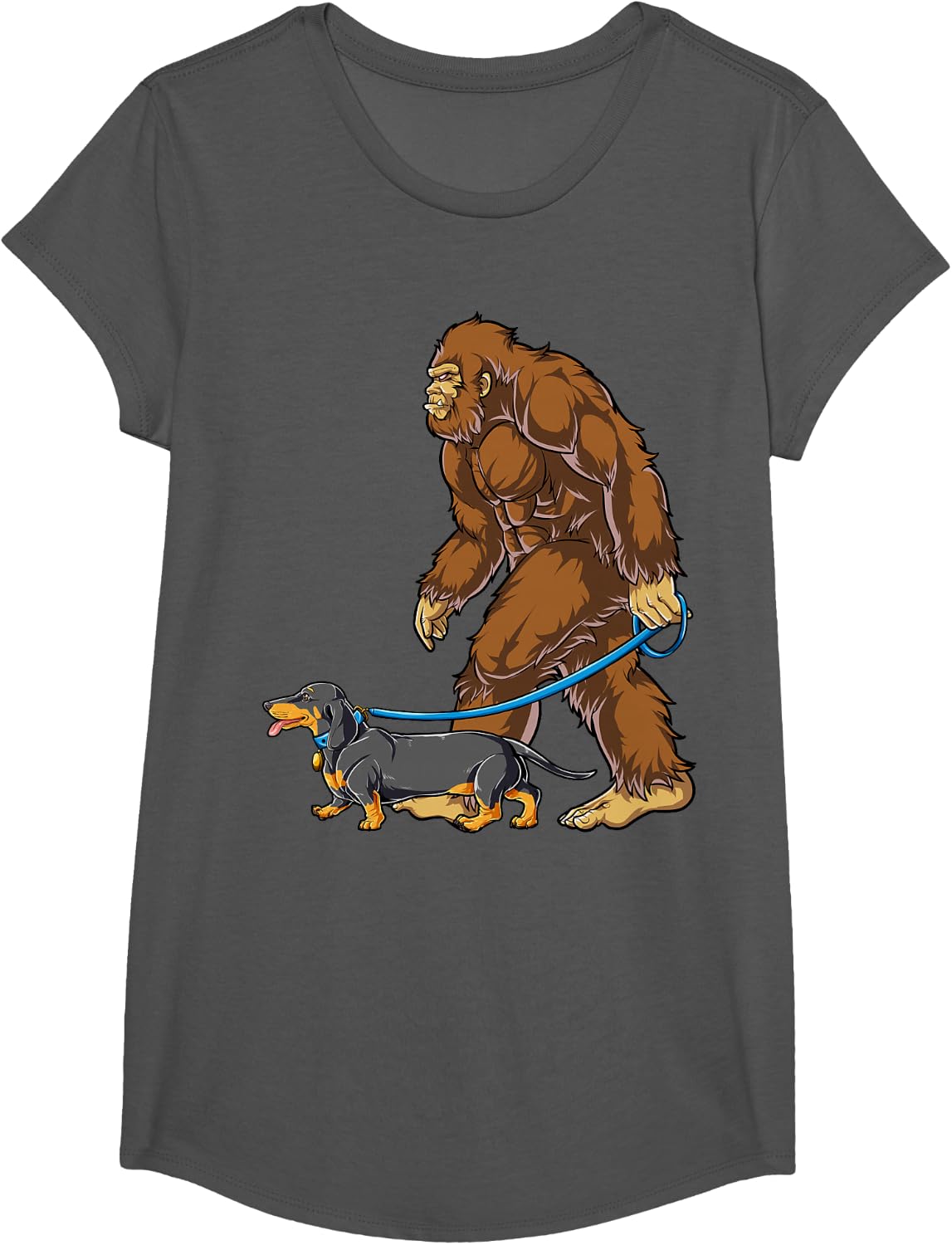 Bigfoot Dog Walk Dachshund T shirt Sasquatch Kids Men Women T-Shirt - Girls Asphalt Grey
