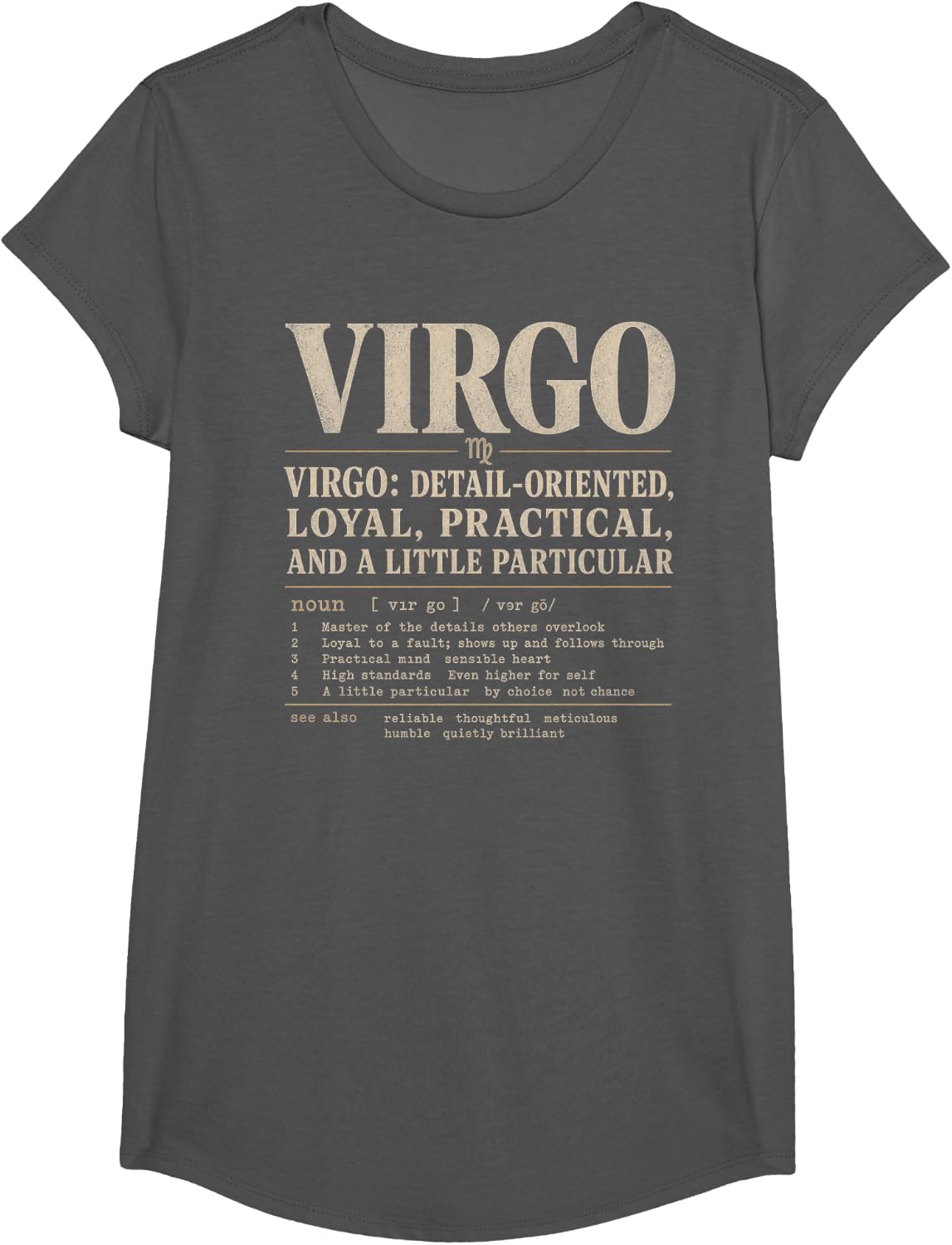 Virgo Zodiac Sign Detail Oriented Astrology T-Shirt - Girls Asphalt Grey