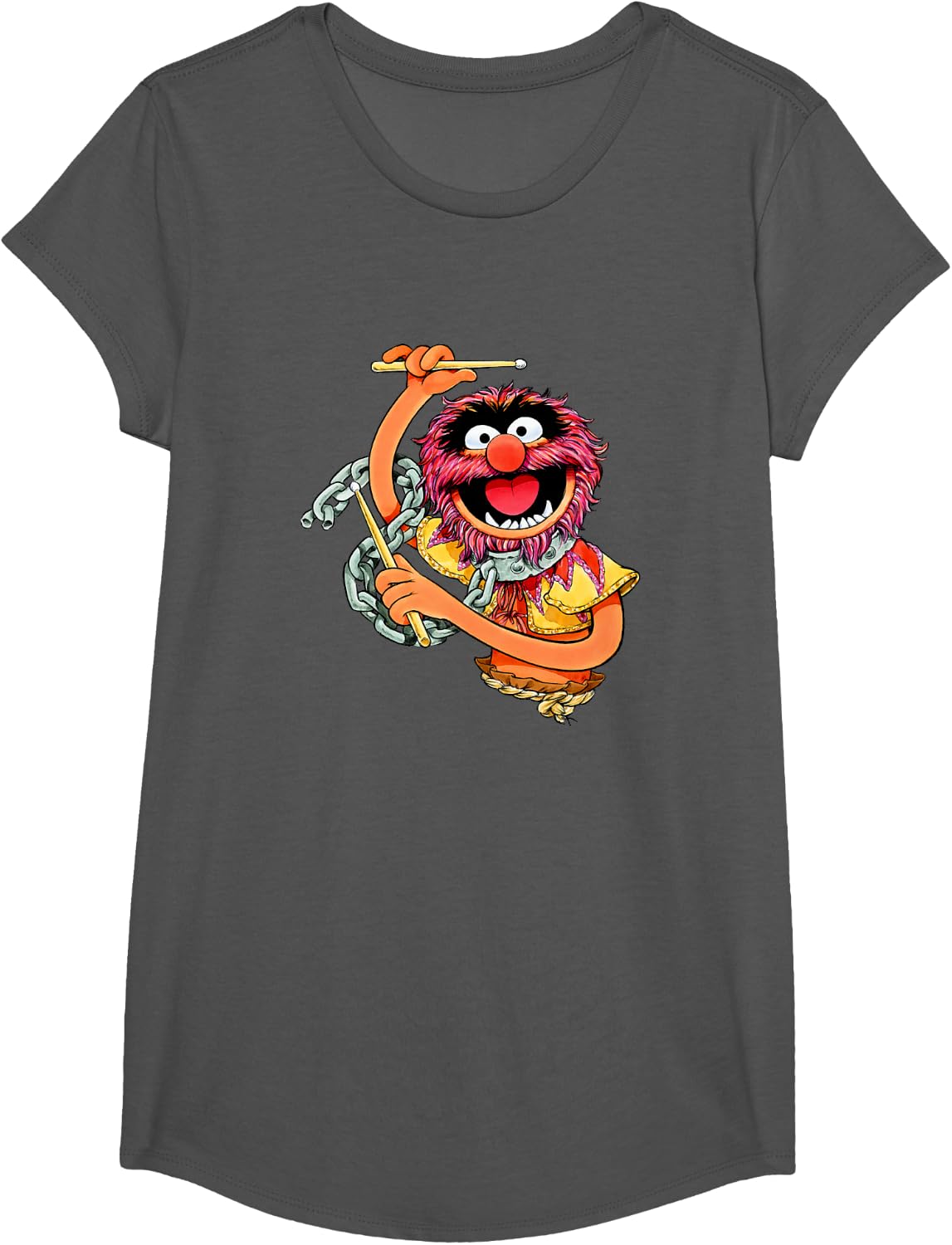 Disney The Muppets Vintage Retro Animal Drummer Poster T-Shirt - Girls Asphalt Grey