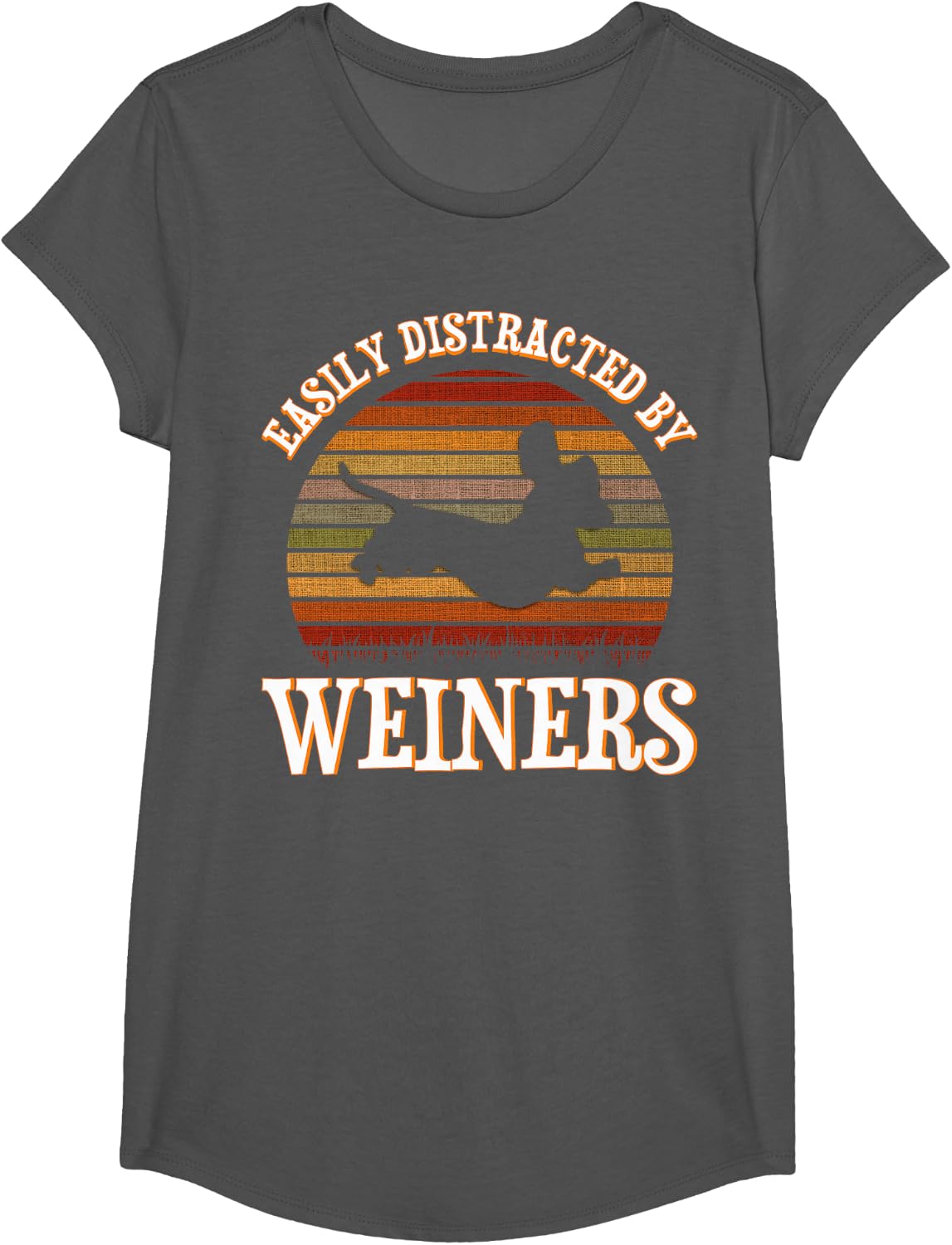 Easily Distracted By Weiners Dachshund Lovers Wiener Lovers T-Shirt - Girls Asphalt Grey