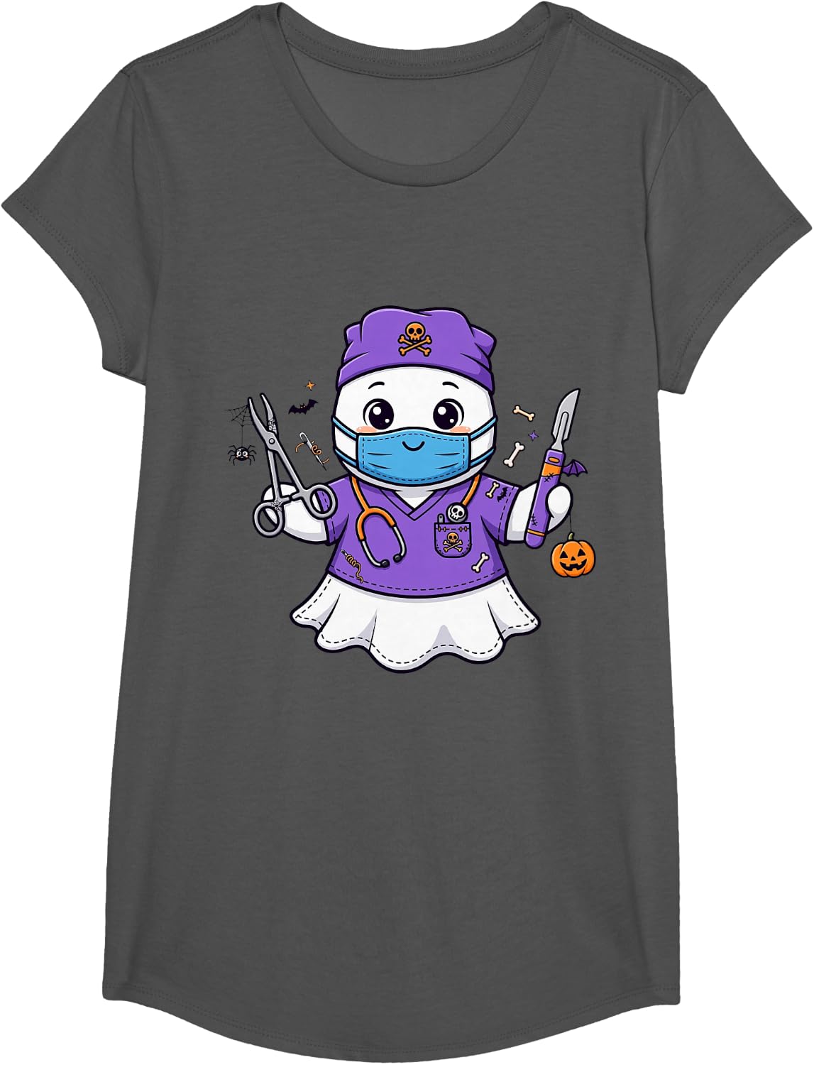 Surgical Tech Operating Room Medical Staff Halloween Boo T-Shirt - Girls Asphalt Grey