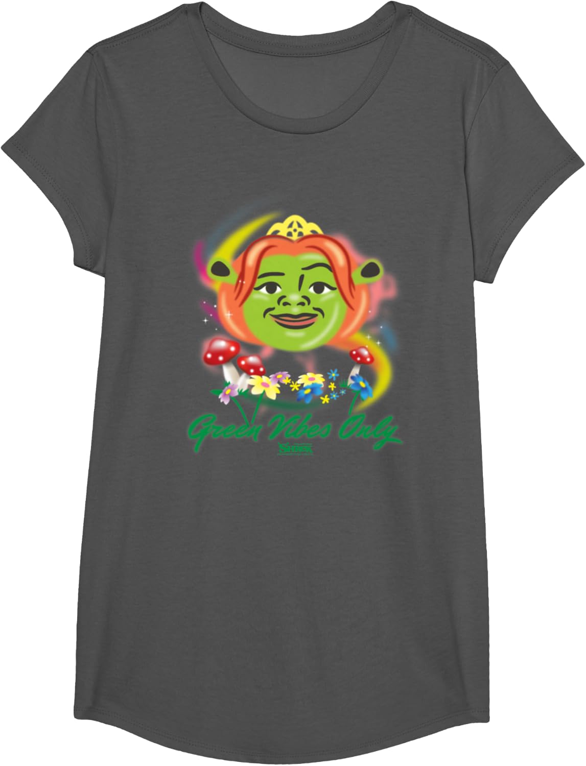 Shrek Fiona Green Vibes Only St Patty’s Day T-Shirt - Girls Asphalt Grey