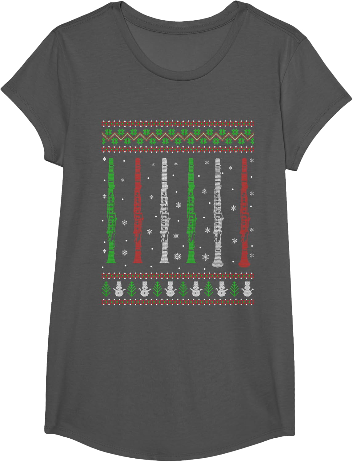 Clarinet Ugly Christmas Sweaters Marching Band Clarinet Xmas T-Shirt - Girls Asphalt Grey