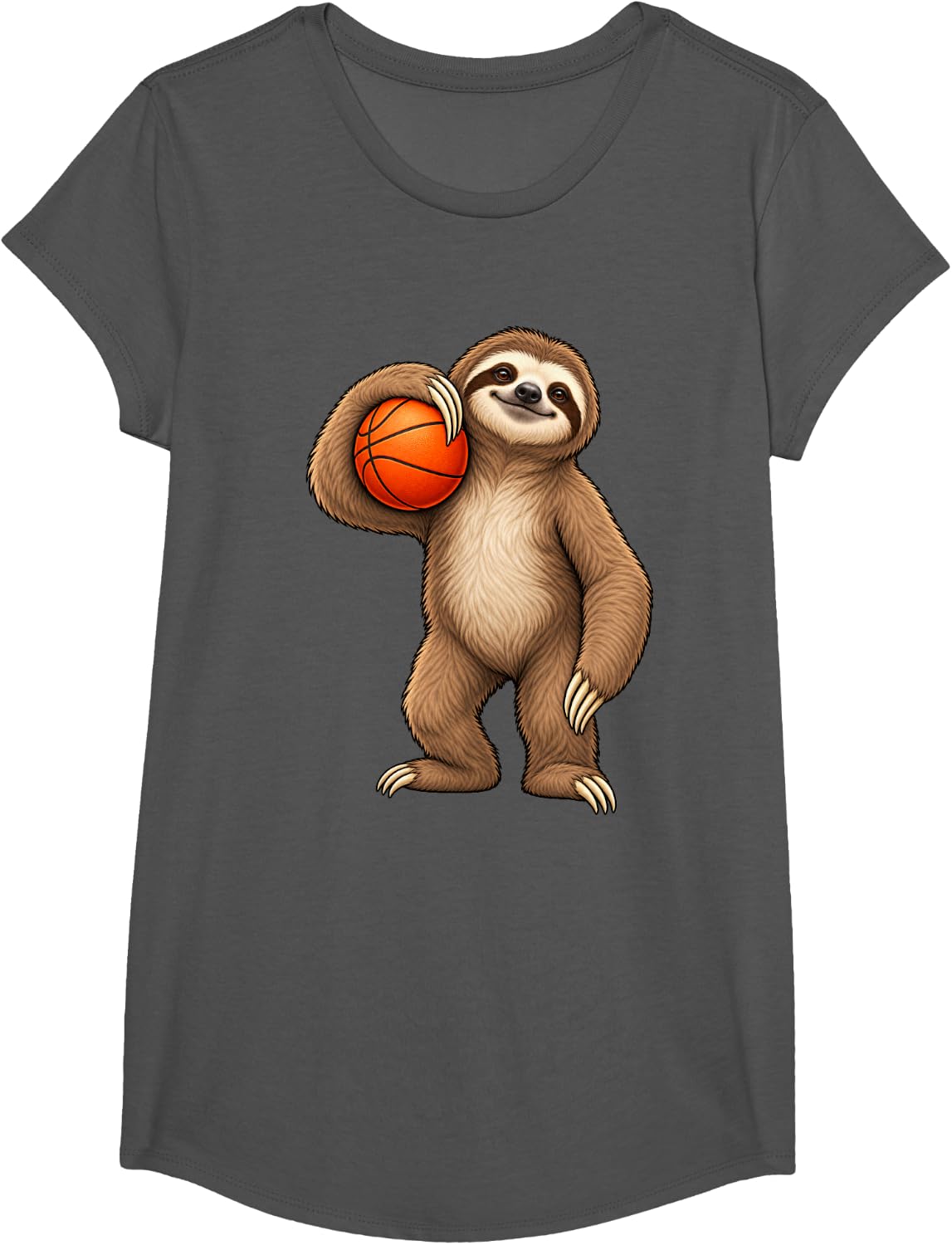Funny Sloth Basketball T-Shirt - Girls Asphalt Grey