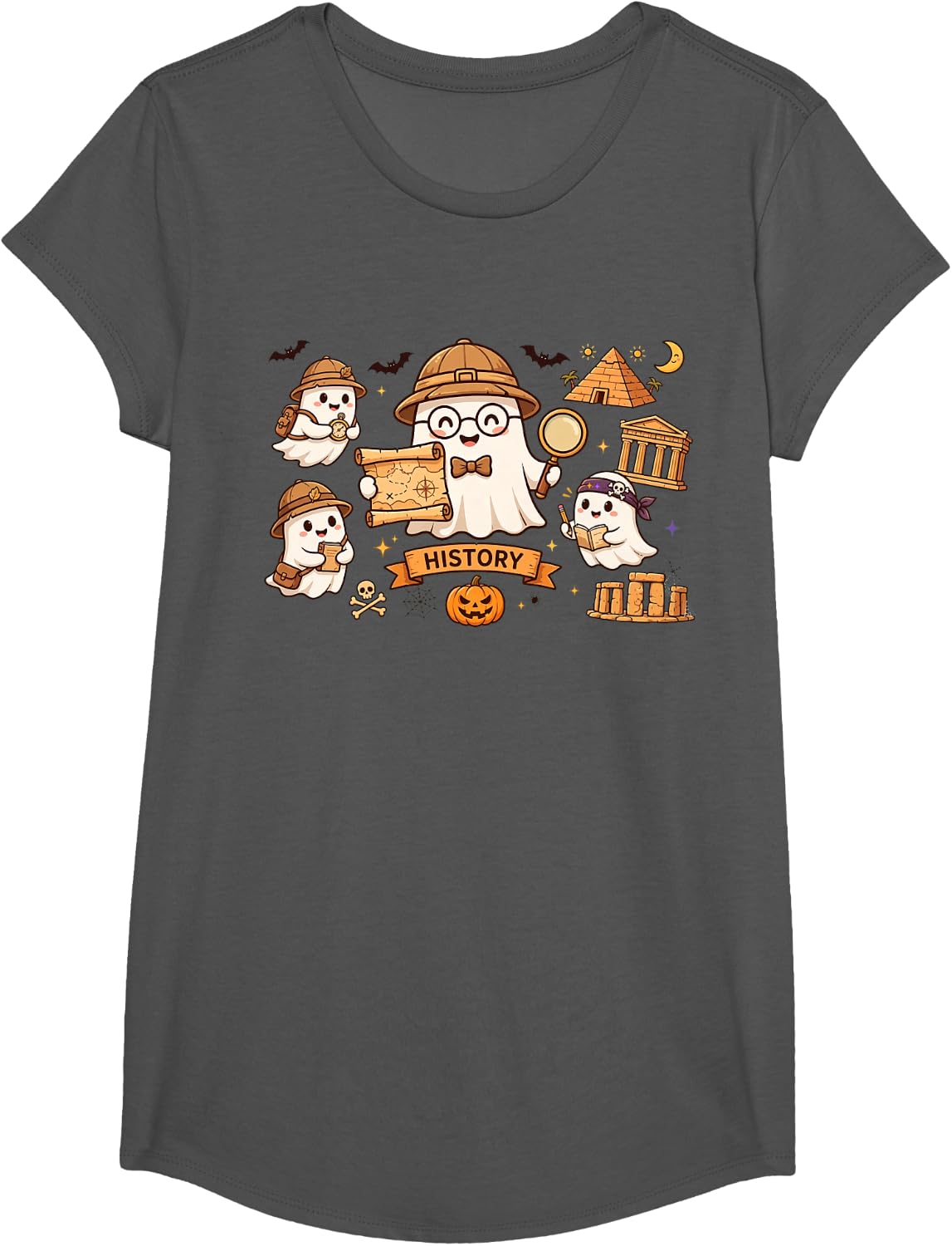 History Teacher Educator School Halloween Boo Crew T-Shirt - Girls Asphalt Grey