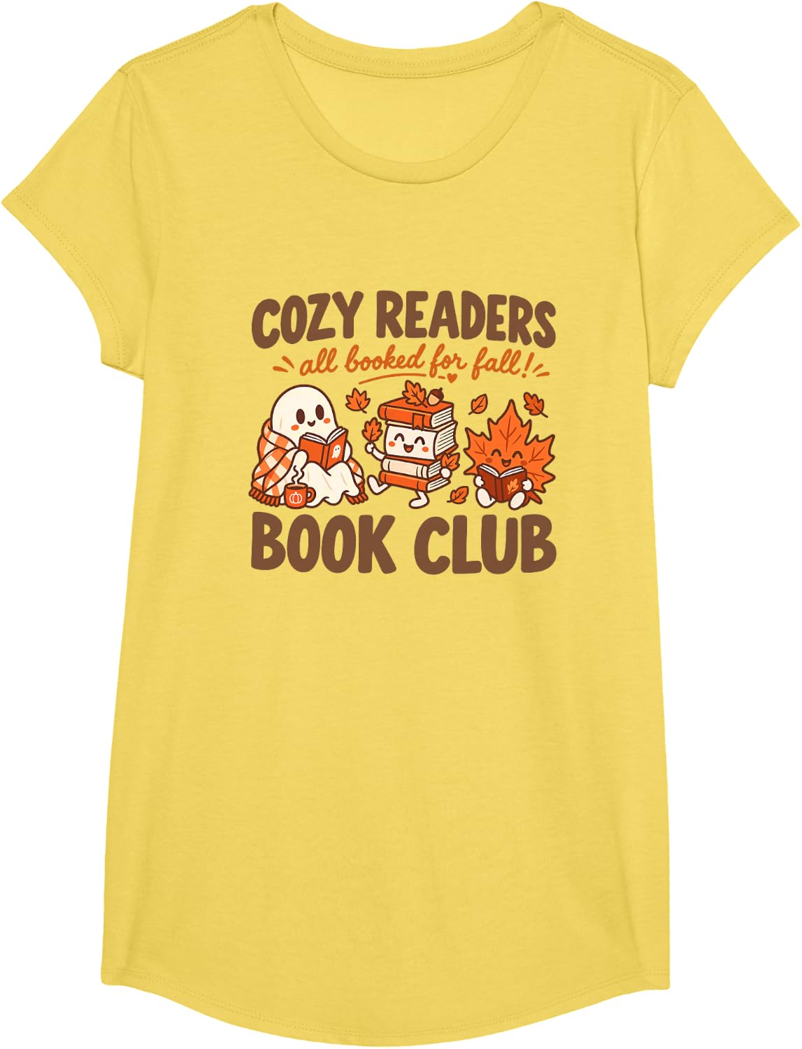Cozy Readers All Booked for Fall Book Club Men Women T-Shirt - Girls Lemon Yellow