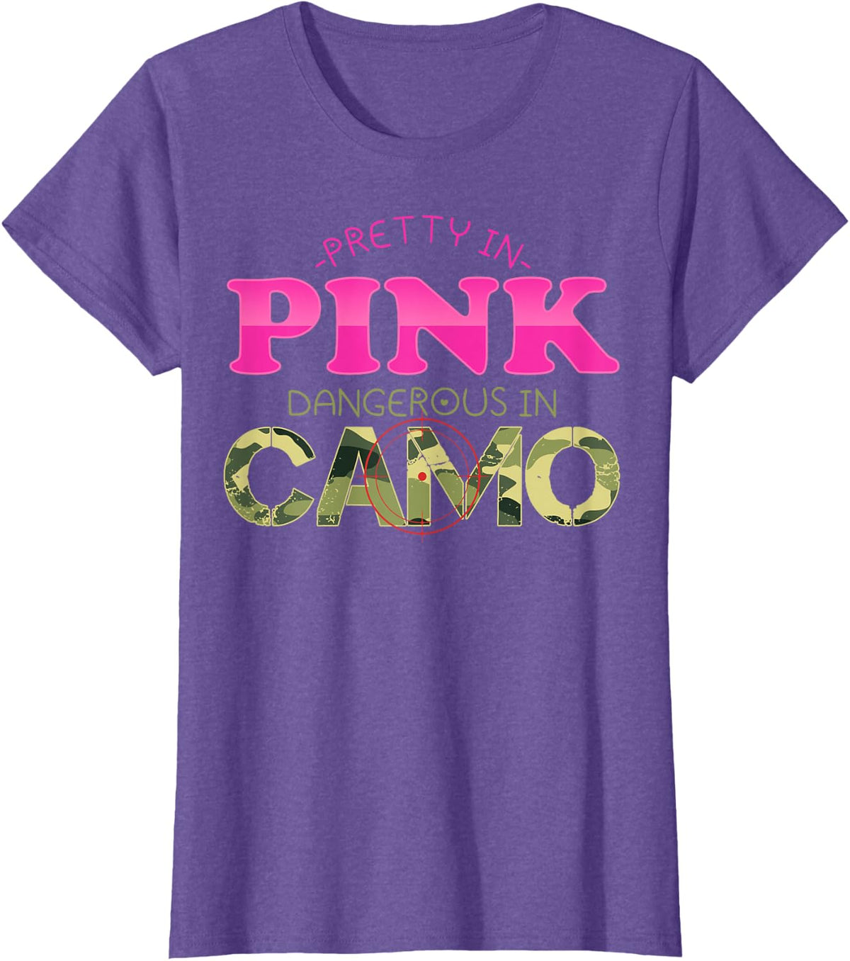 Pretty Pink Dangerous in Camo, Hunting Hobby T-shirt T-Shirt - Purple Heather
