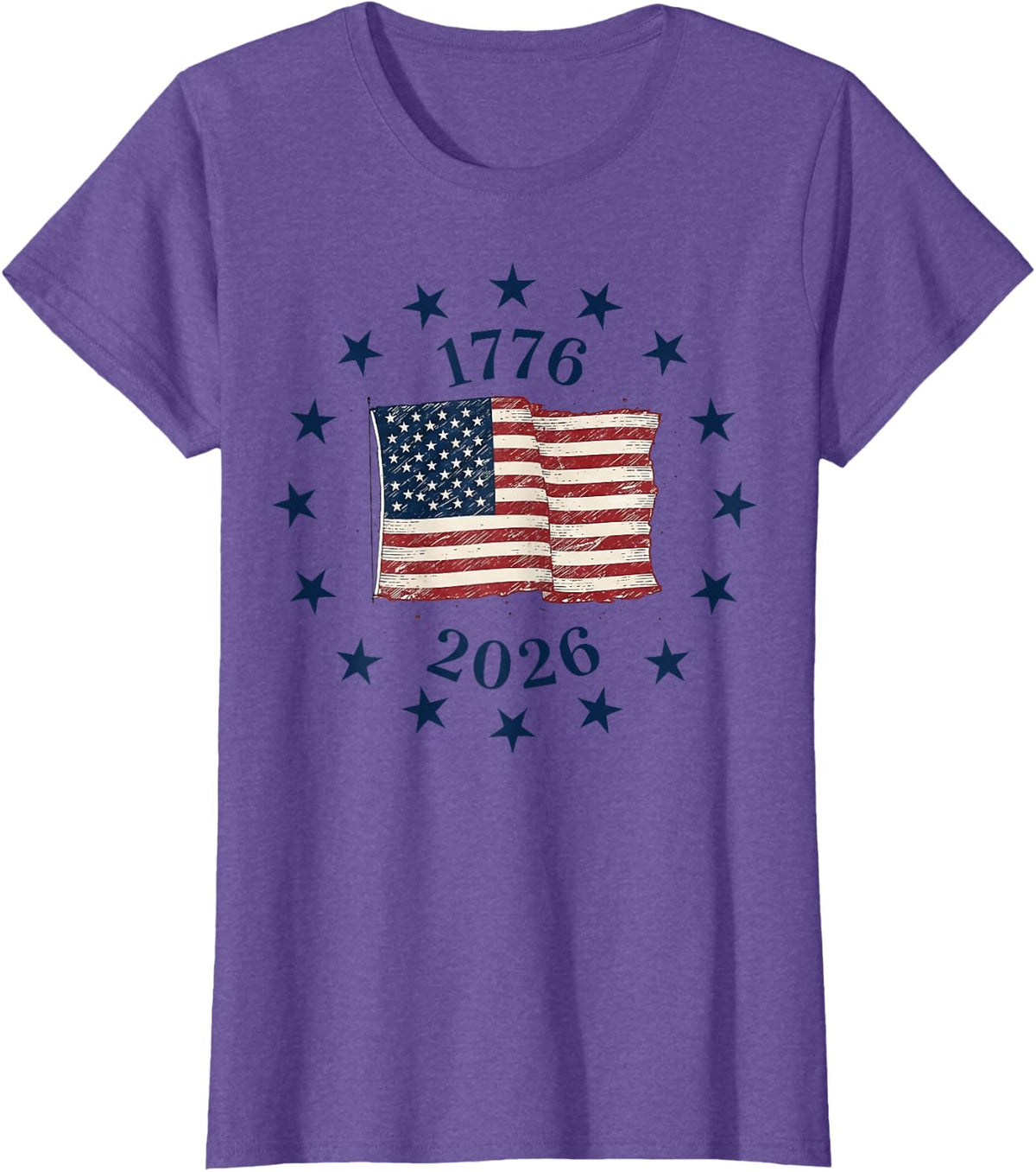 1776-2026 American Flag USA 250th Anniversary Men Women T-Shirt - Purple Heather