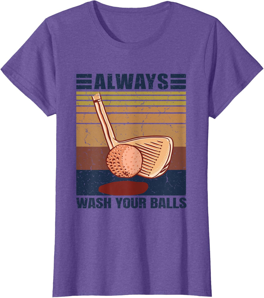 Adult Humor Retro Golf - Always Wash Your Balls T-Shirt - Purple Heather