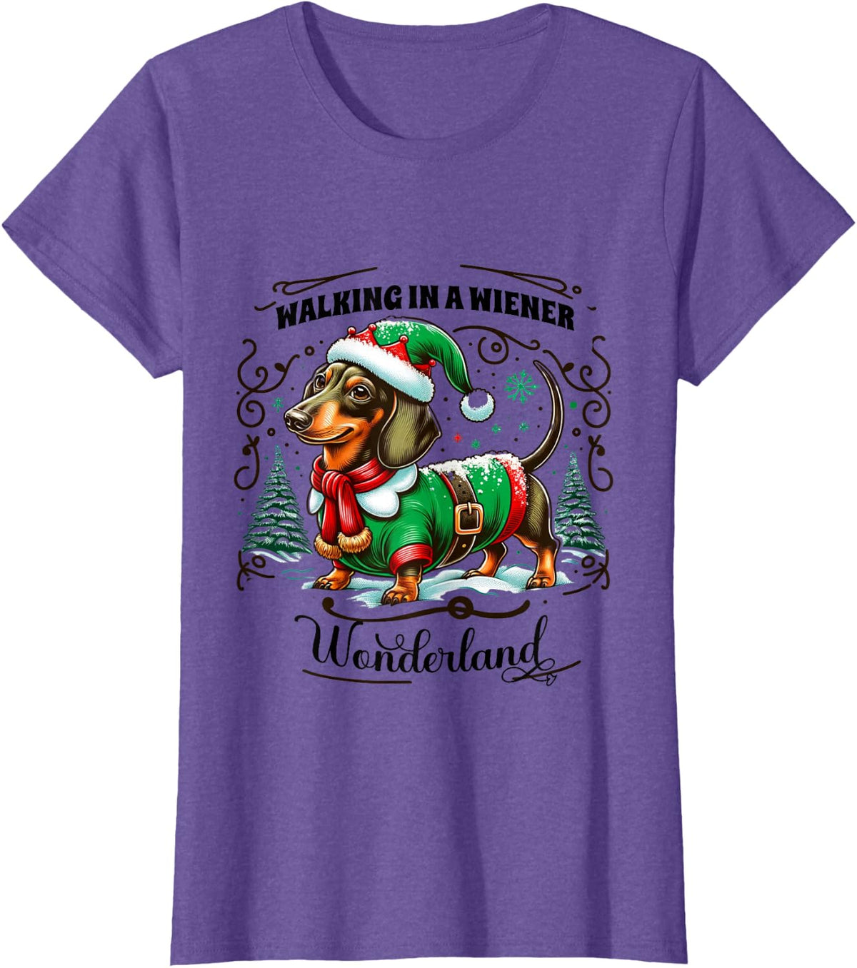 Dachshund Christmas Walking in A Wiener Wonderland Cute Dog Men Women Kids T-Shirt - Purple Heather