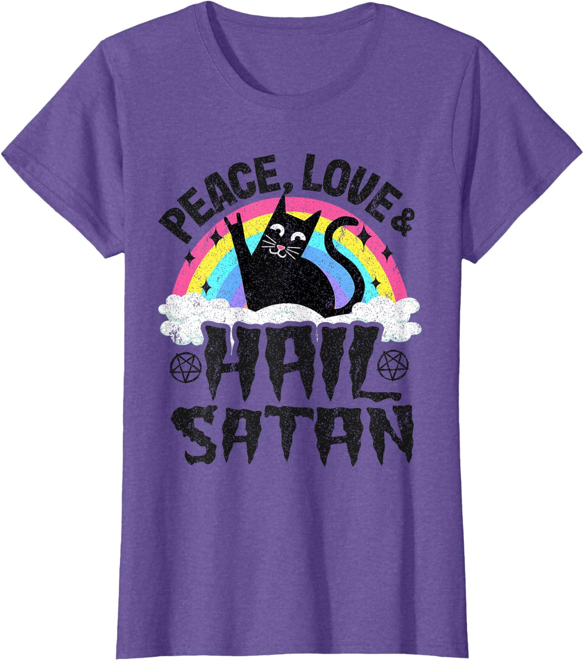 Peace Love & Hail Satan Cat Kids Punk Band Metal Rainbow T-Shirt - Purple Heather