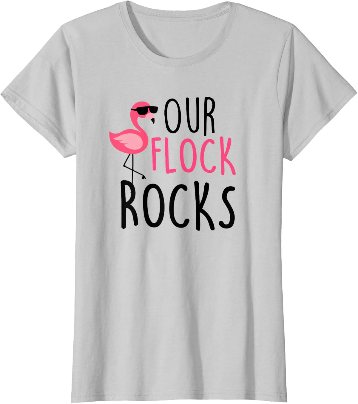 Our Flock Rocks Flamingo Mother's Day Teacher Gift T-Shirt for Men Women Kids - Silver Grey