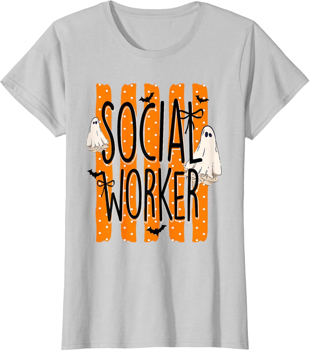 Striped Social Worker Halloween Spooky MSW School Fall LCSW T-Shirt - Silver Grey