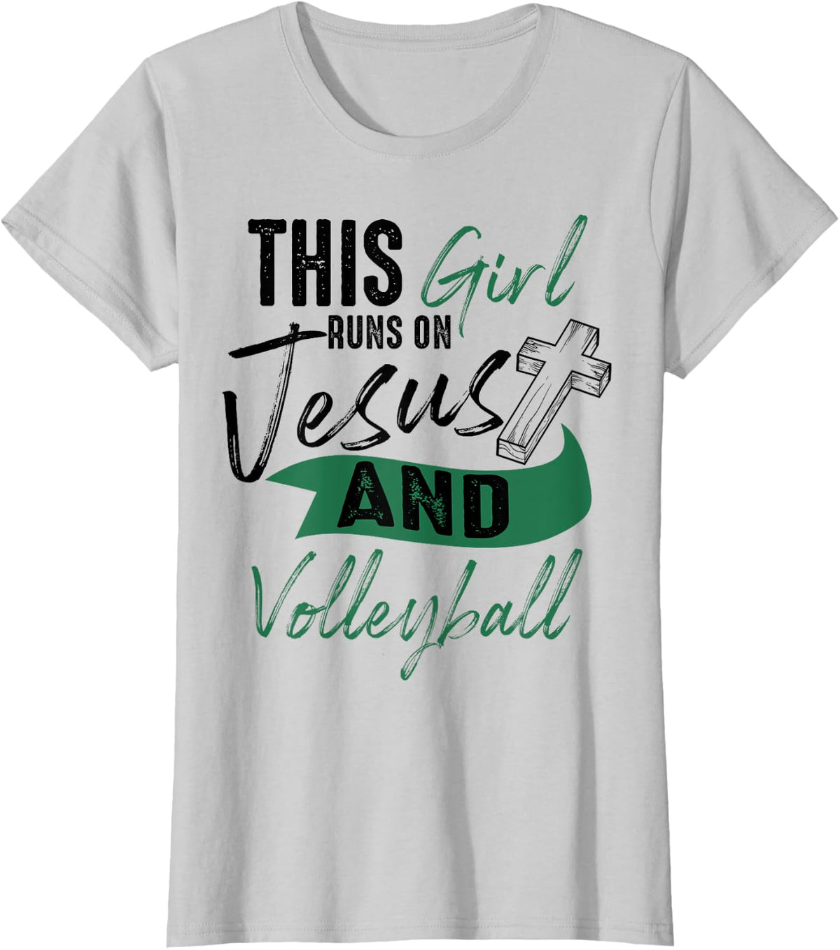 Cool Volleyball Gifts For Women Funny Teen Girl Run On Jesus T-Shirt - Silver Grey