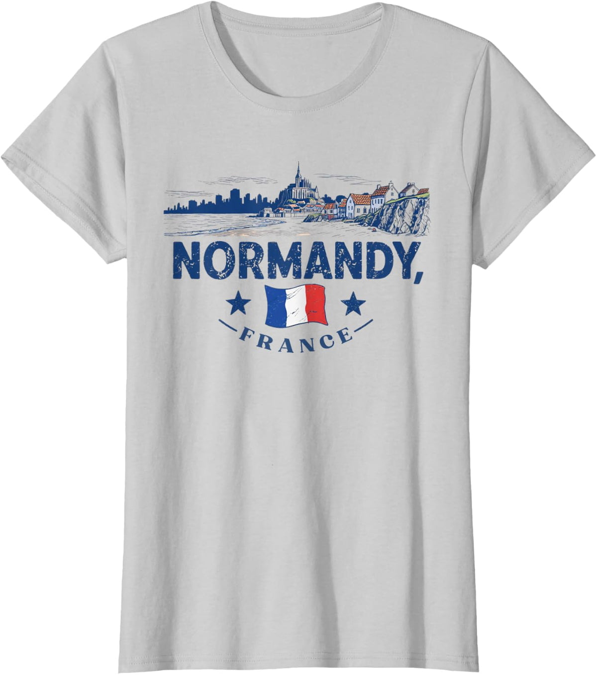 Normandy France Vintage Travel Art Travel Souvenir T-Shirt - Silver Grey