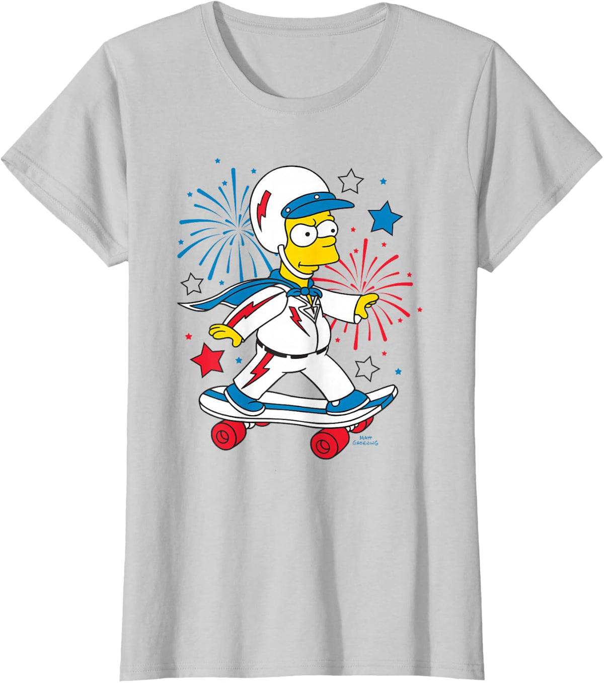 The Simpsons 4th of July Bart American Stunt Performer Logo T-Shirt - Silver Grey