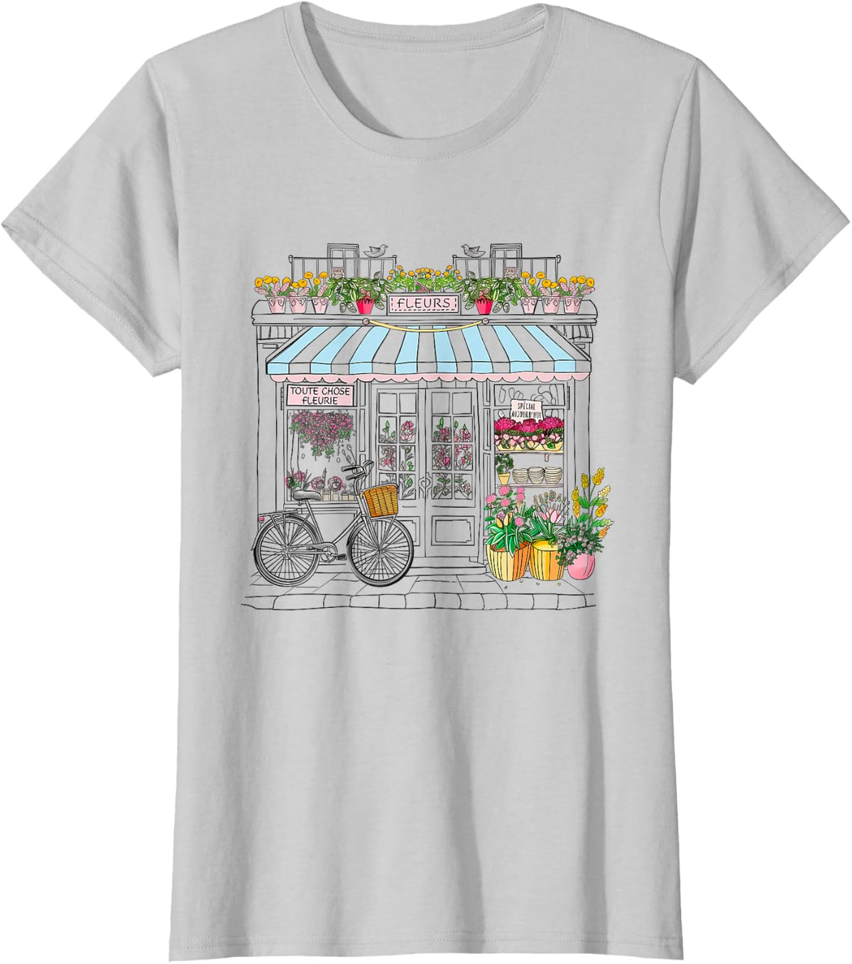 Cute French Flower Shop Paris France Women Girls Souvenir T-Shirt - Silver Grey