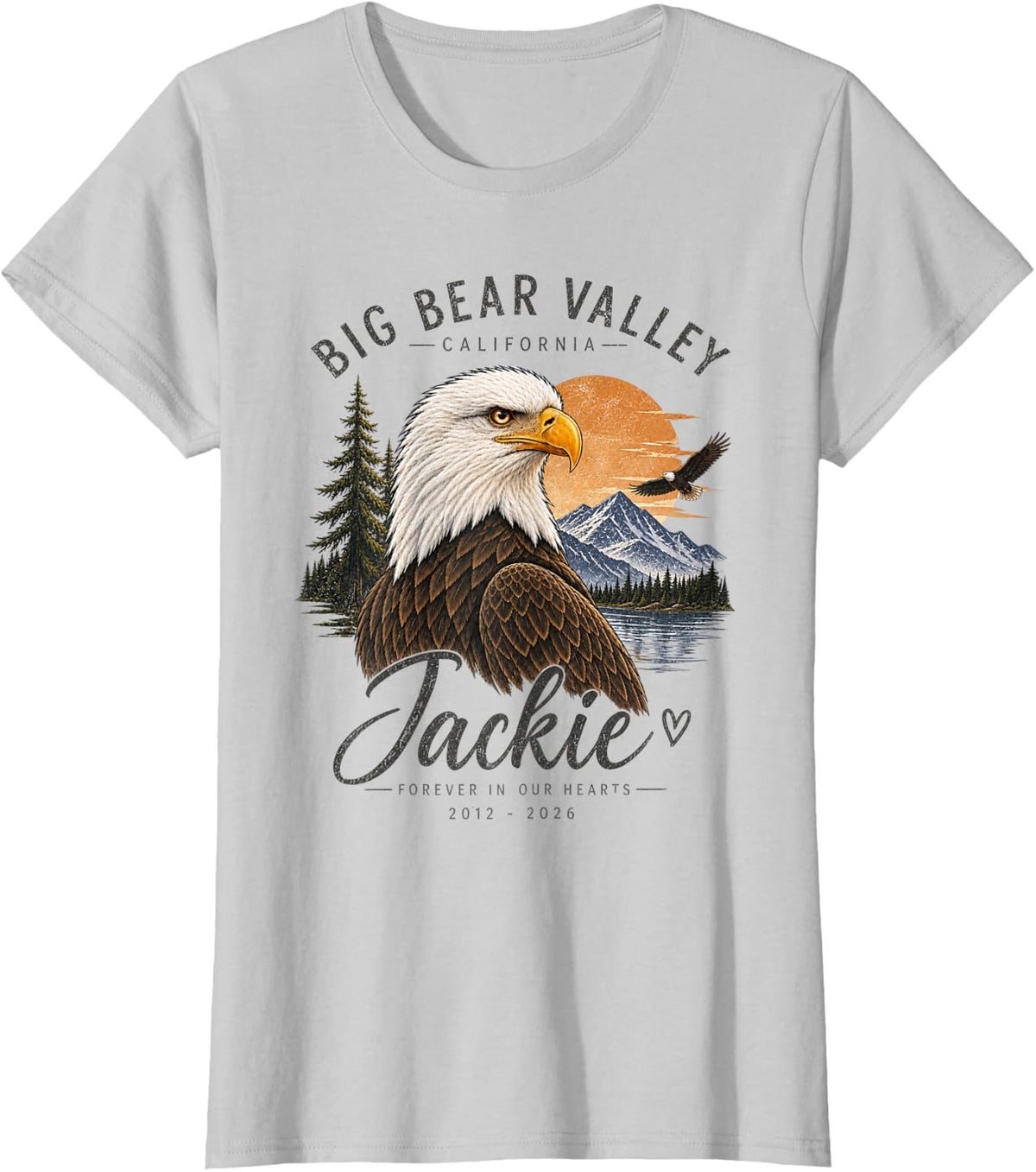 Jackie Big Bear Valley Bald Eagle Memorial T-Shirt - Silver Grey