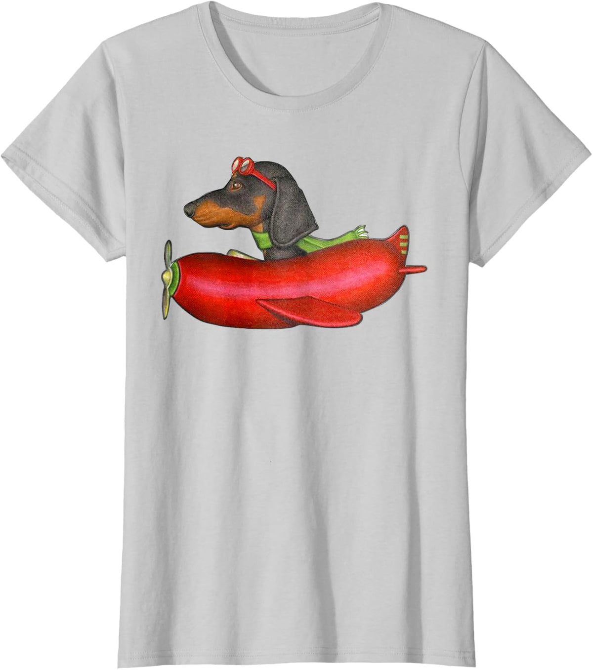 Peach-Bruh Funny Sausage Dachshund Dog Flying Sausage Plane T-Shirt - Silver Grey