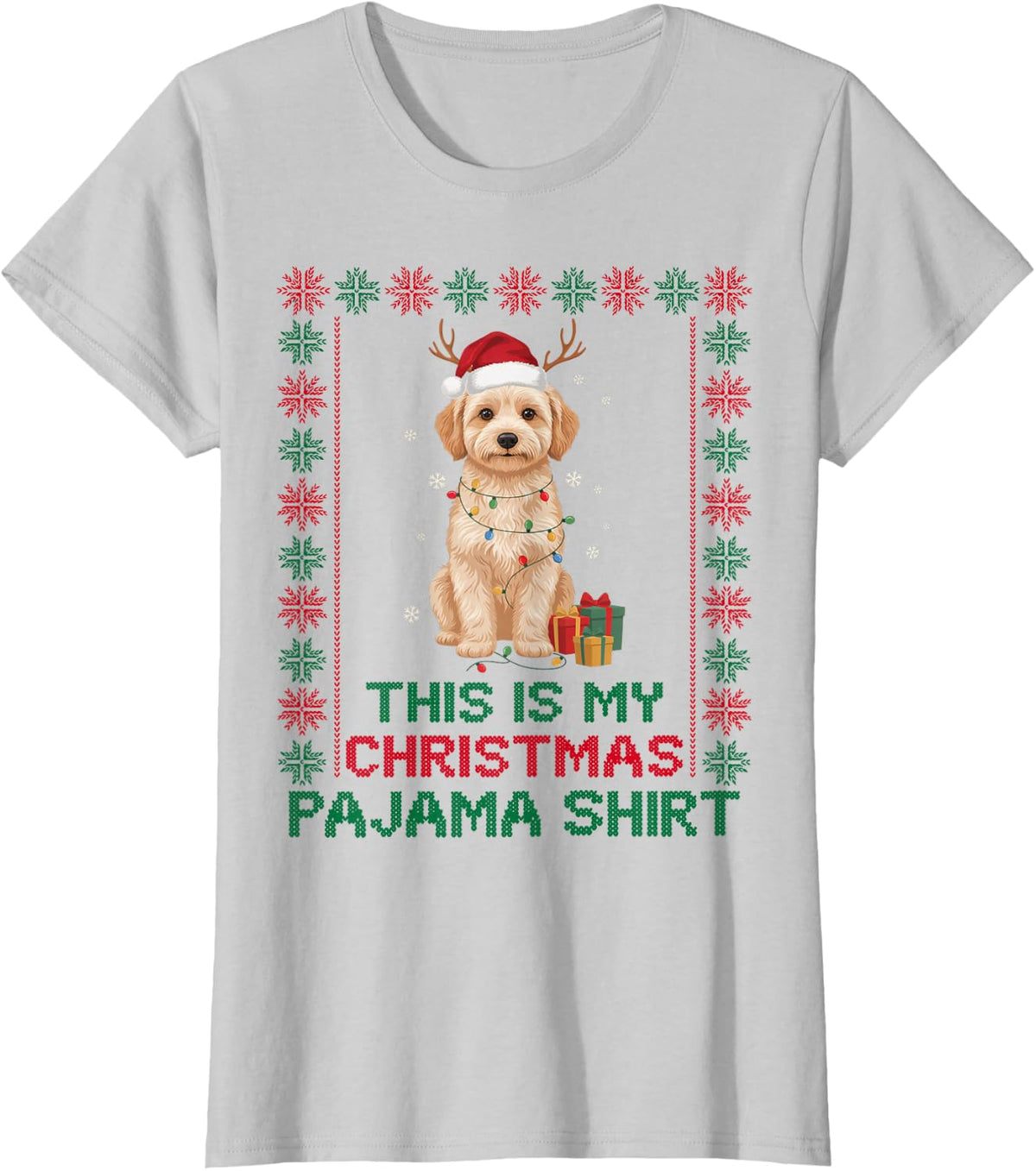 Cute Funny Cavapoo Christmas Pajama Santa Dog Mom Dad Lover T-Shirt - Silver Grey