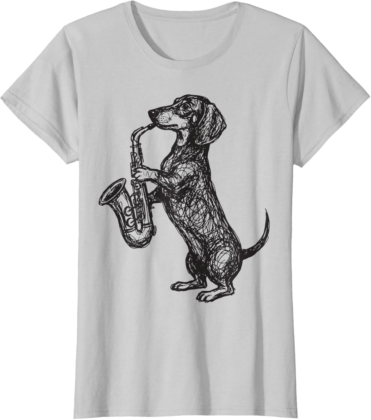 Dachshund Saxophone Sketch Wiener Dog T-Shirt - Silver Grey