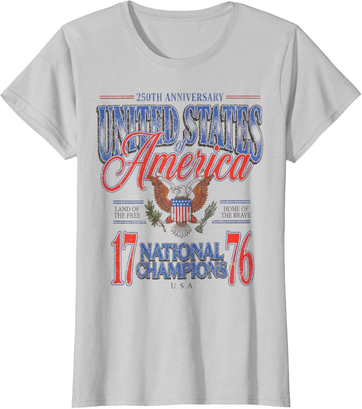July 4th 1776 National Champions America 250th Anniversary T-Shirt - Silver Grey