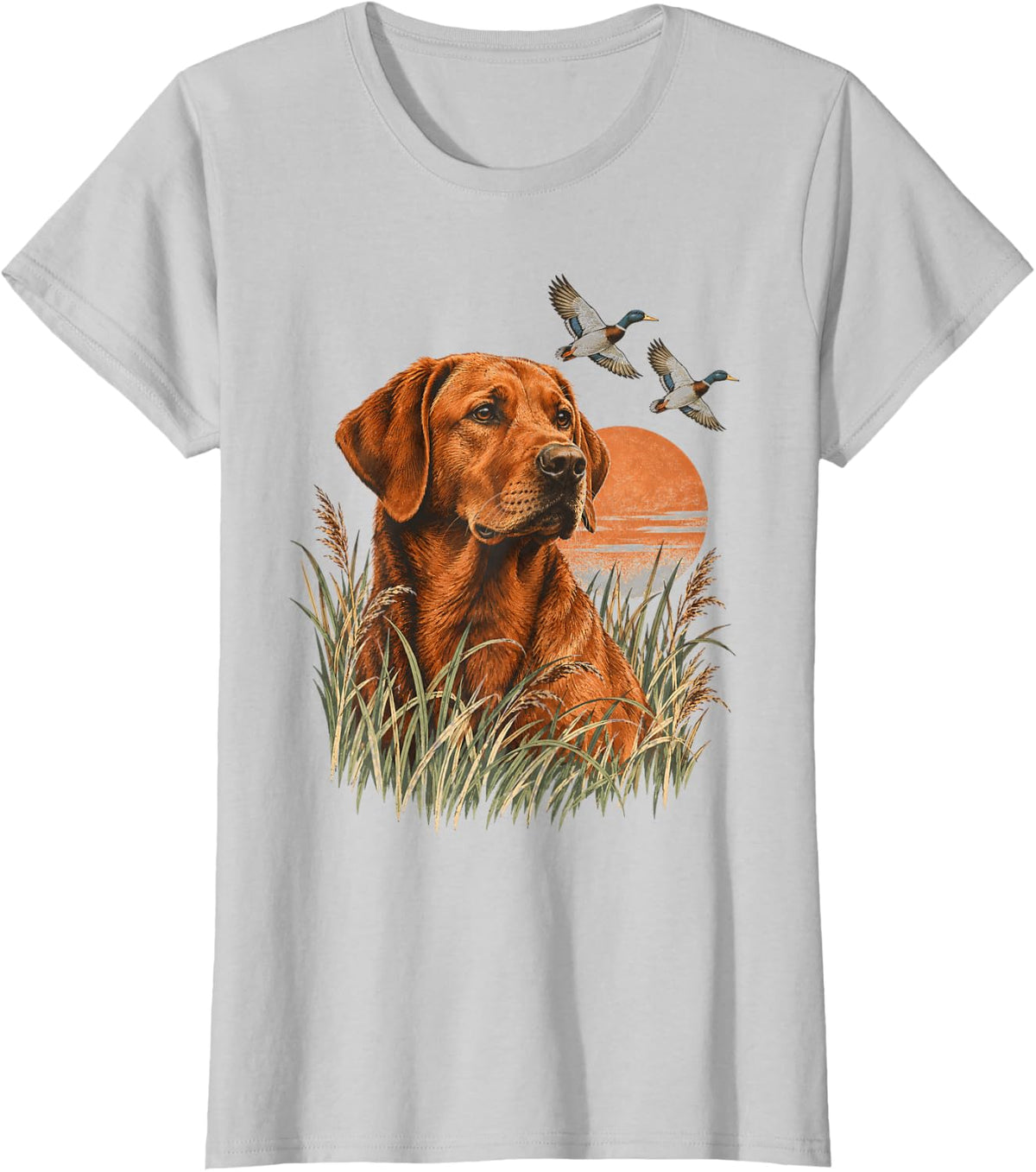 Labrador Retriever Duck Hunting Wetland Dog Art T-Shirt - Silver Grey