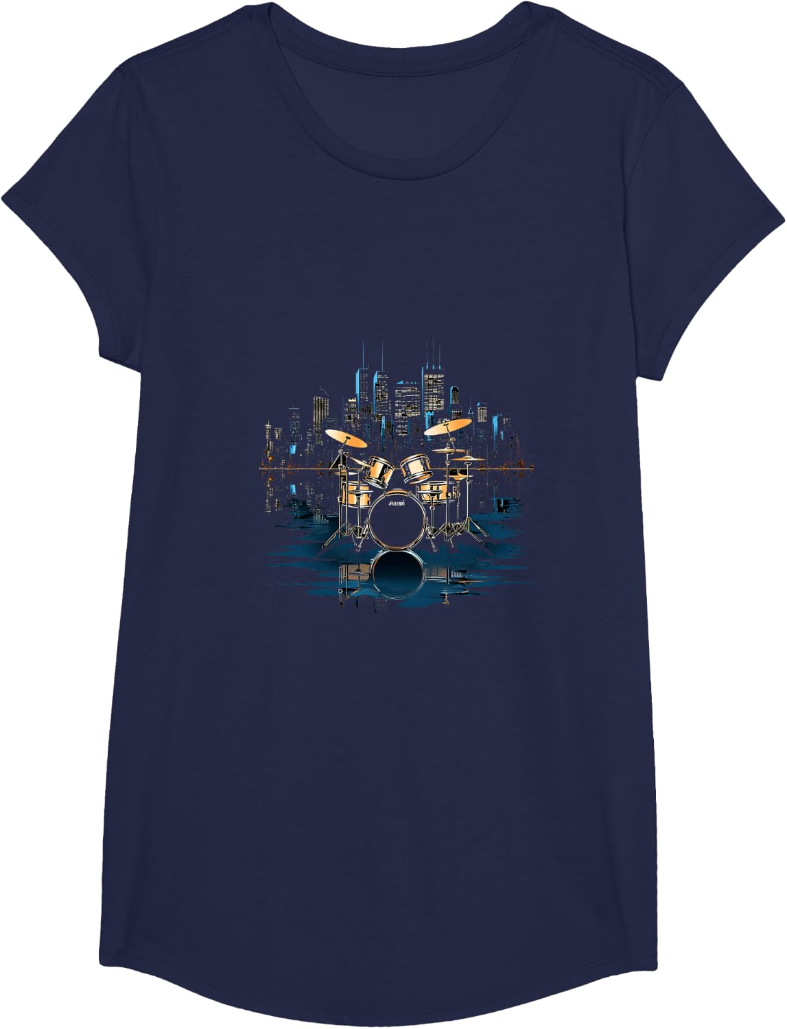 Drumset Drum Kit Music Drummer Drumming T-Shirt - Girls Navy Blue