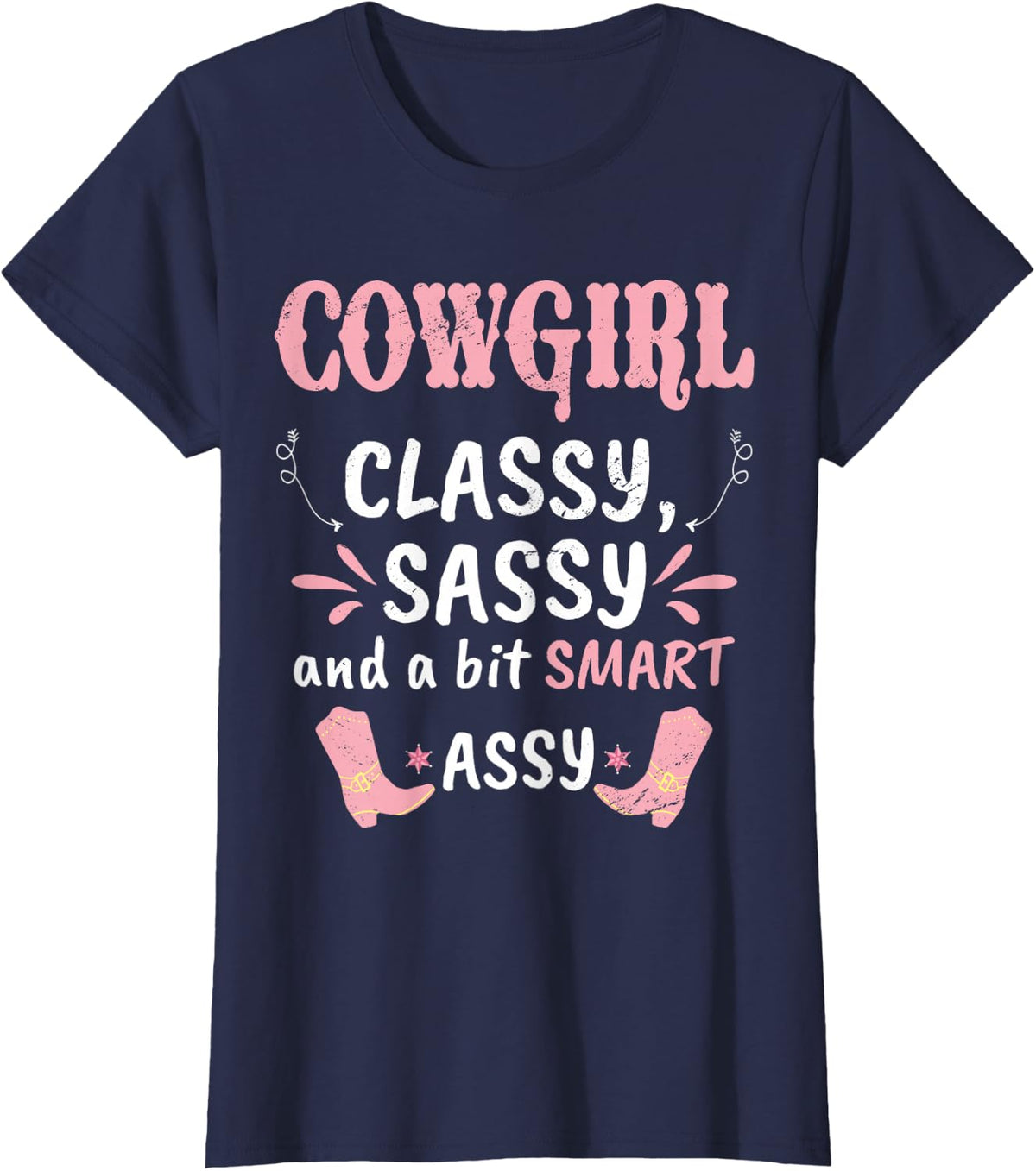 Funny Cowgirl Graphic Women Girls Cowgirl Western Rodeo T-Shirt - Navy Blue