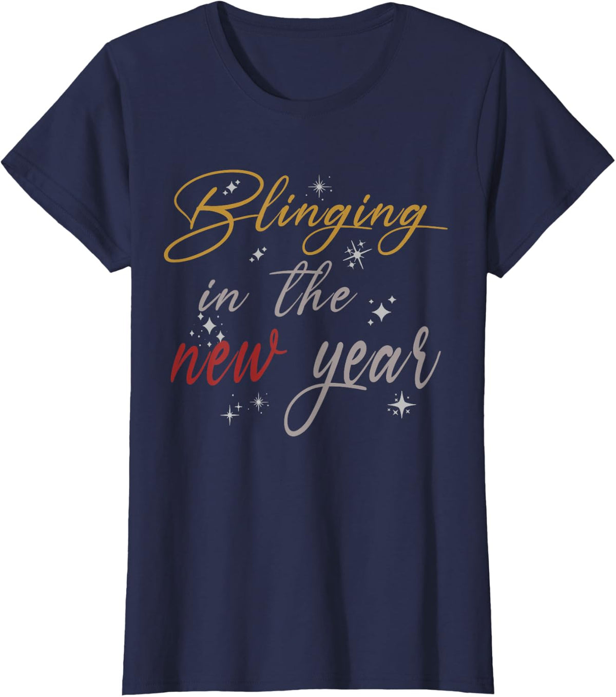 Cute Happy New Year Gift Blinging In New Year T-Shirt - Navy Blue