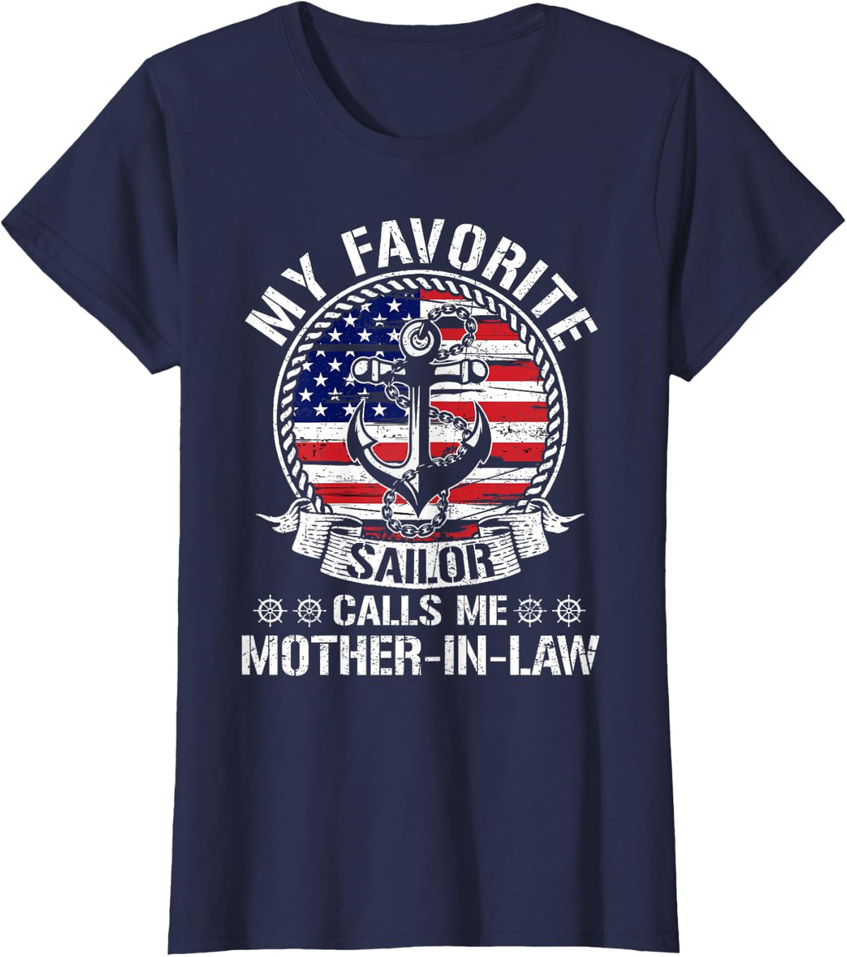 Proud Sailor Mother-in-Law Anchor Flag USA Family Matching T-Shirt - Navy Blue