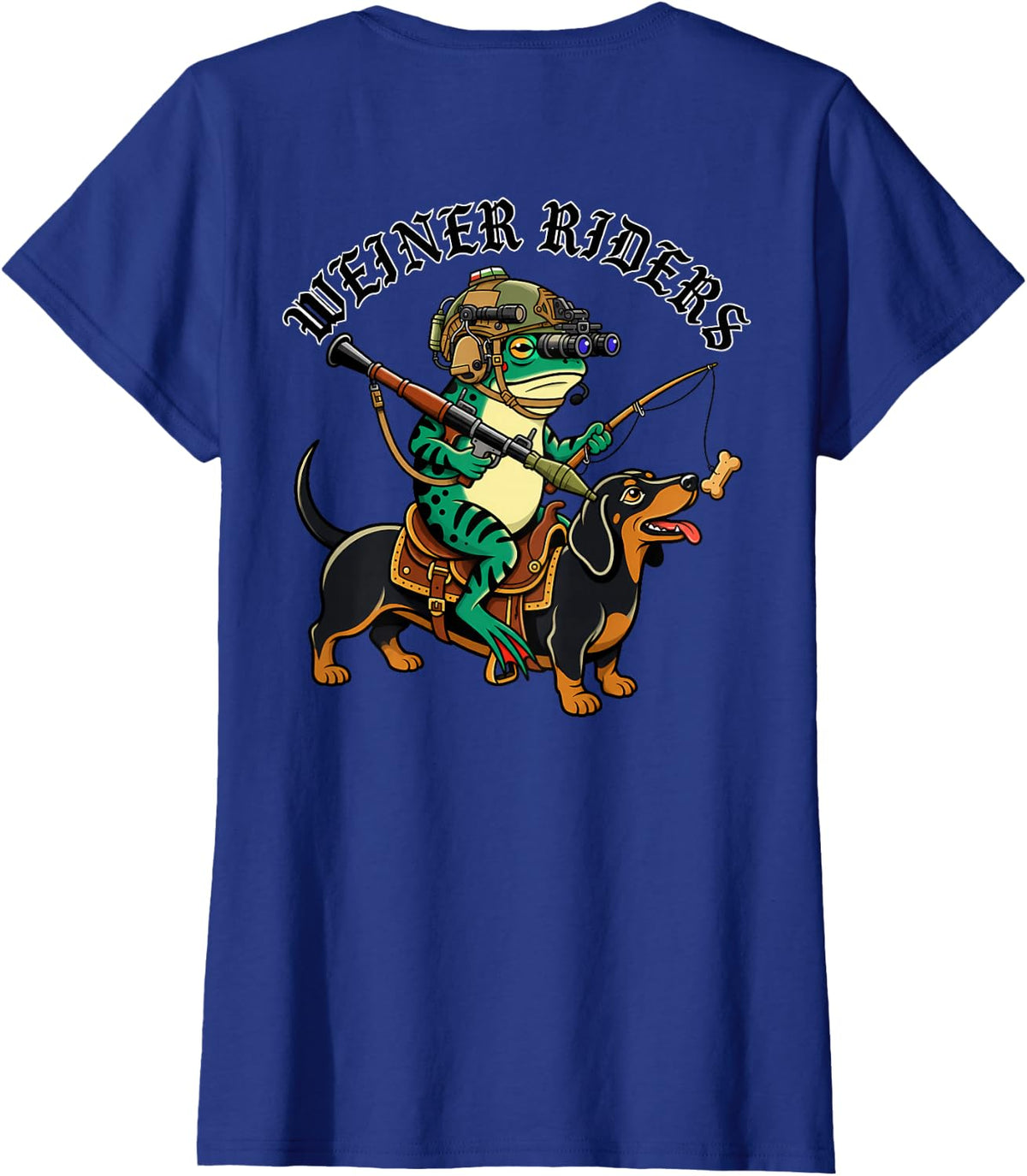 Weiner Riders Dachshund Humor (On Back) T-Shirt - Royal Blue