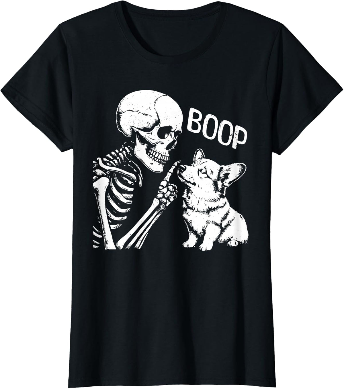 Cute Corgi Dog Boop Hand Skeleton Halloween Spooky Season T-Shirt - Black
