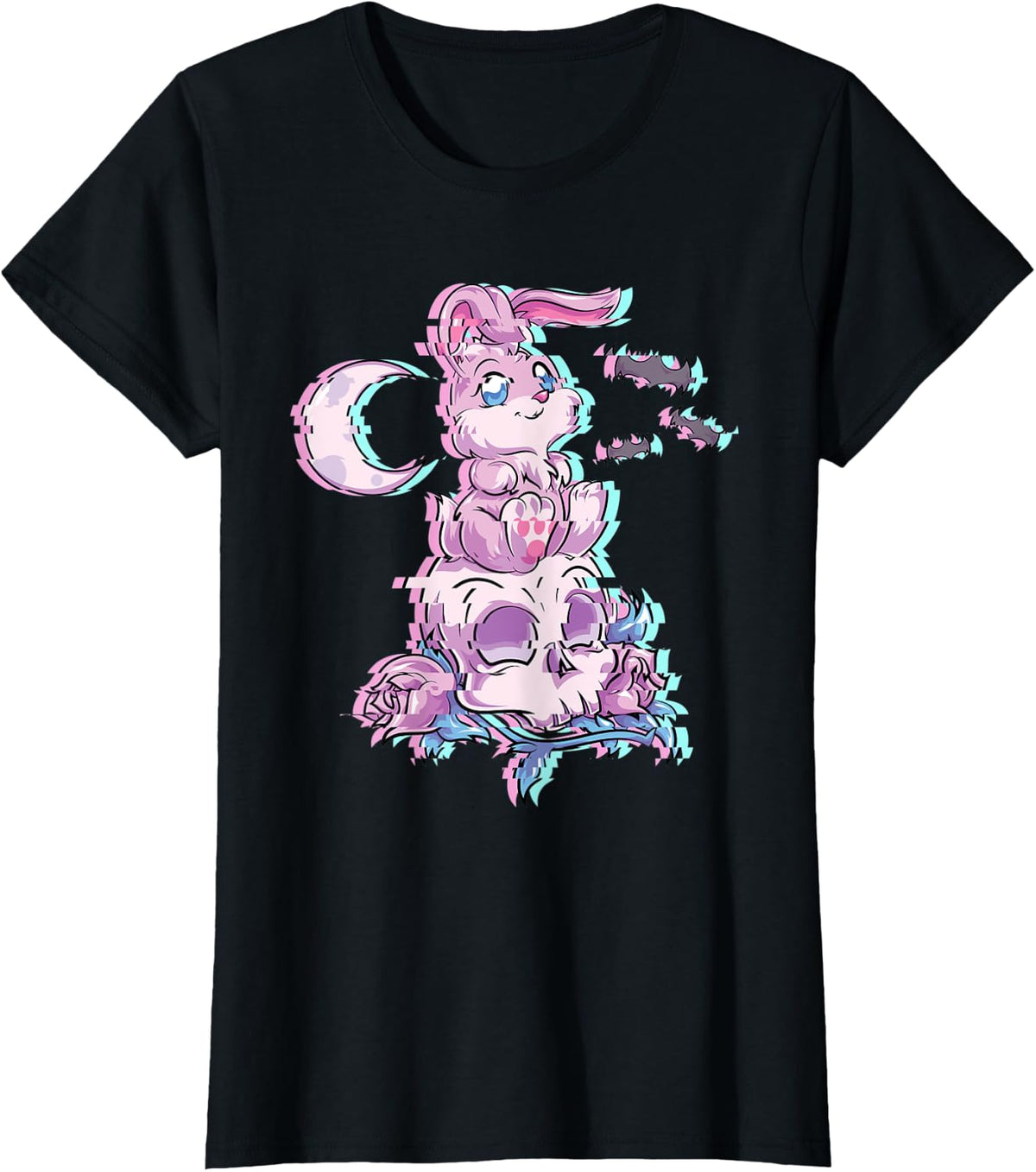 Kawaii Bunny Occult Dark Magic Anime Glitch Pastel Goth T-Shirt - Black