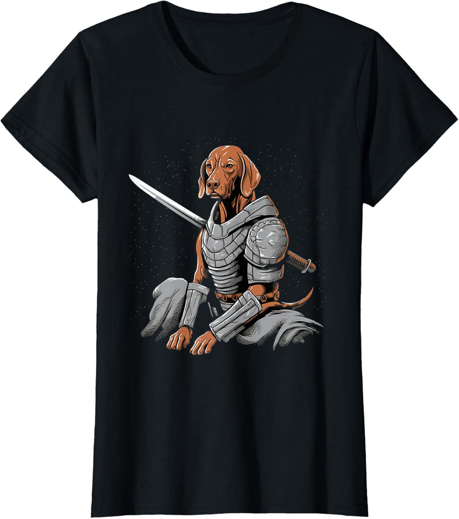 Vintage Japanese Samurai Vizsla dog Men Women T-Shirt - Black