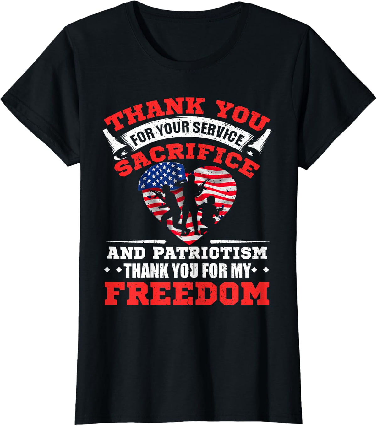 Veterans 4th Of July Thank You American Flag T-Shirt - Black