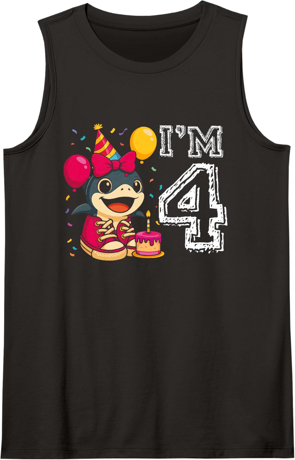 Italian Brainrot Birthday I'm 4 Age 4th Kids Girls Sleeveless Tank Top - Black