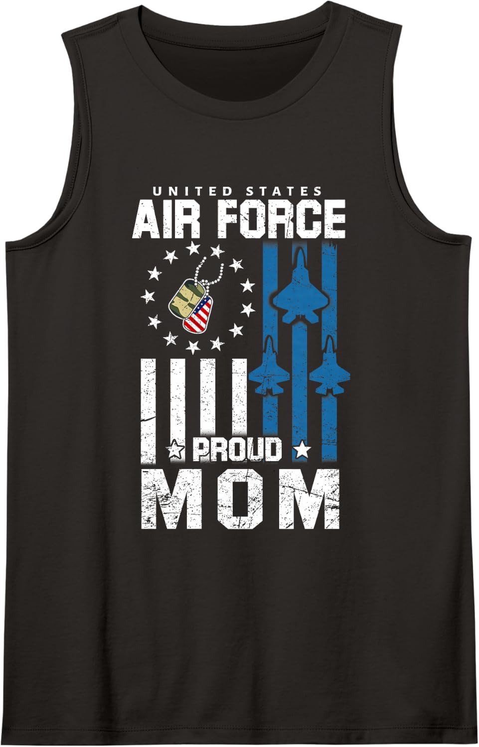 Proud Air Force Mom Flag US Airman Family Matching Sleeveless Tank Top - Black