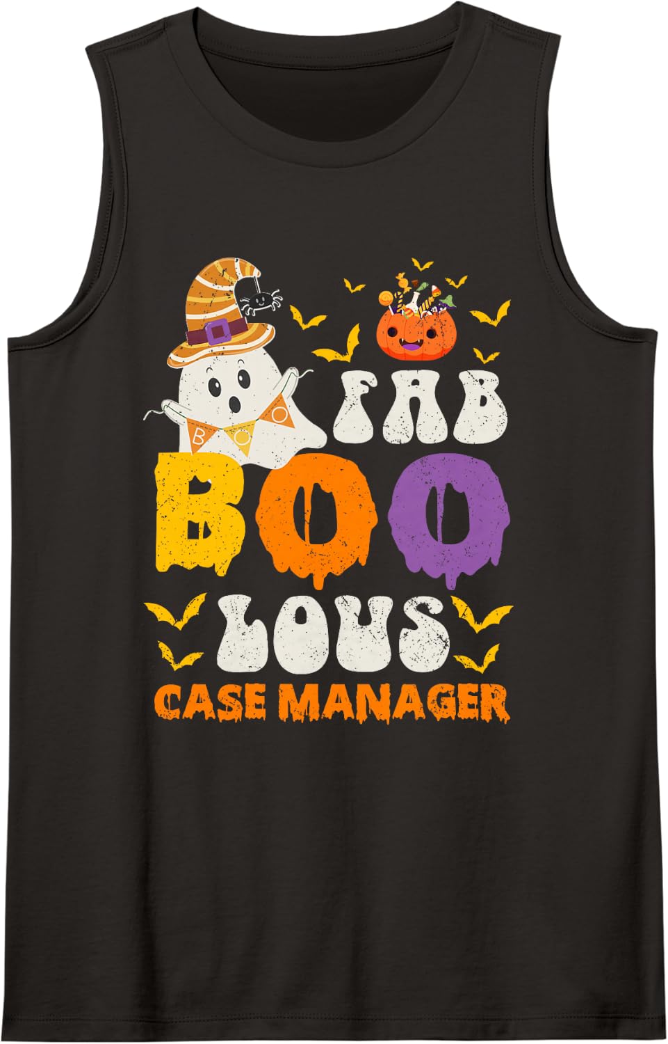 Faboolous Case Manager Ghost Halloween Fun Sleeveless Tank Top - Black