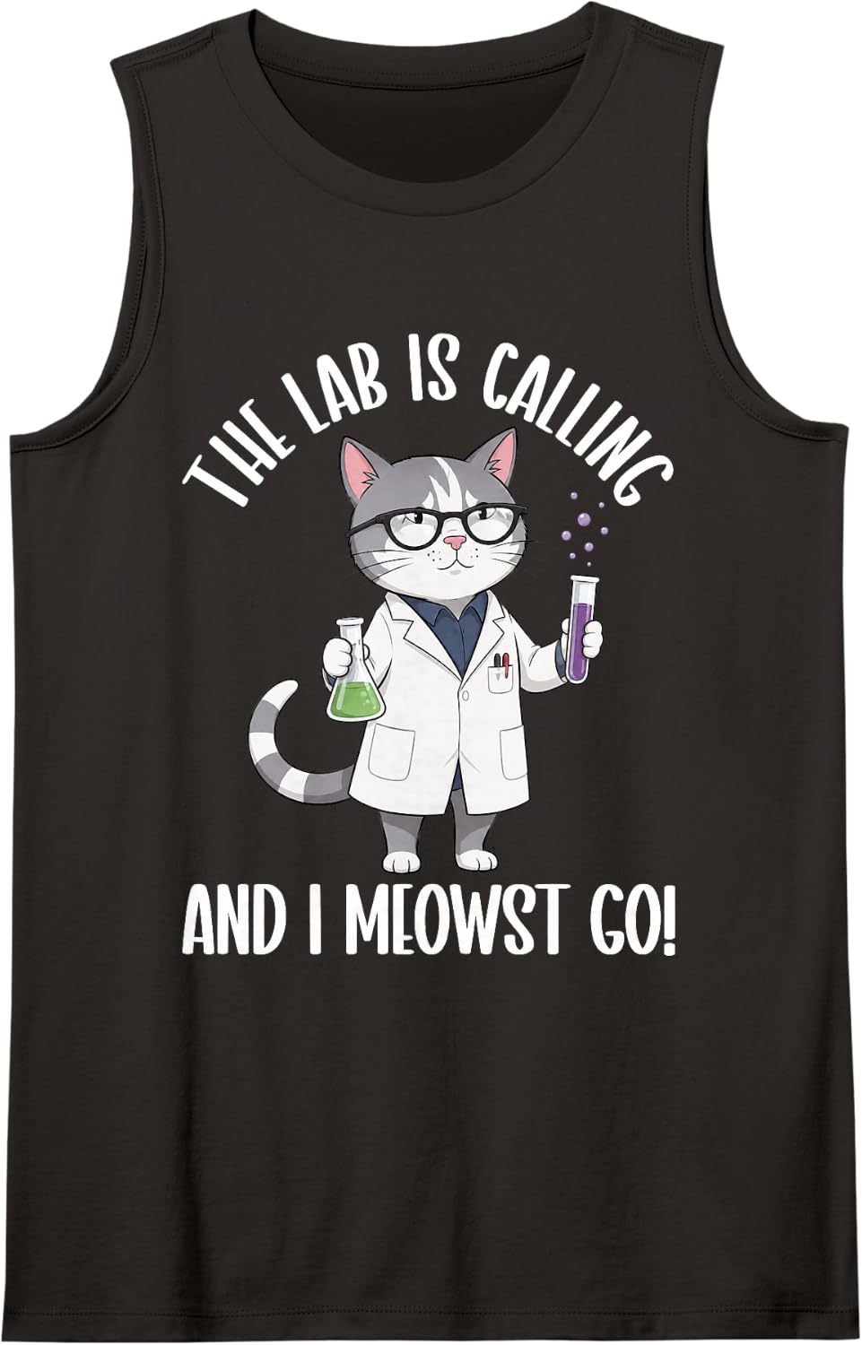 The Lab is Calling and I Must Go Scientist Cat Chemistry Sleeveless Tank Top - Black