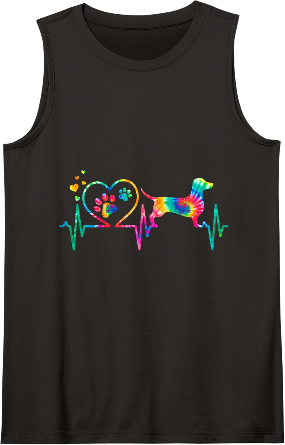 Dachshund Doxie Weenie Mom Dad Heartbeat Tie Dye Dog Tank Top - Black