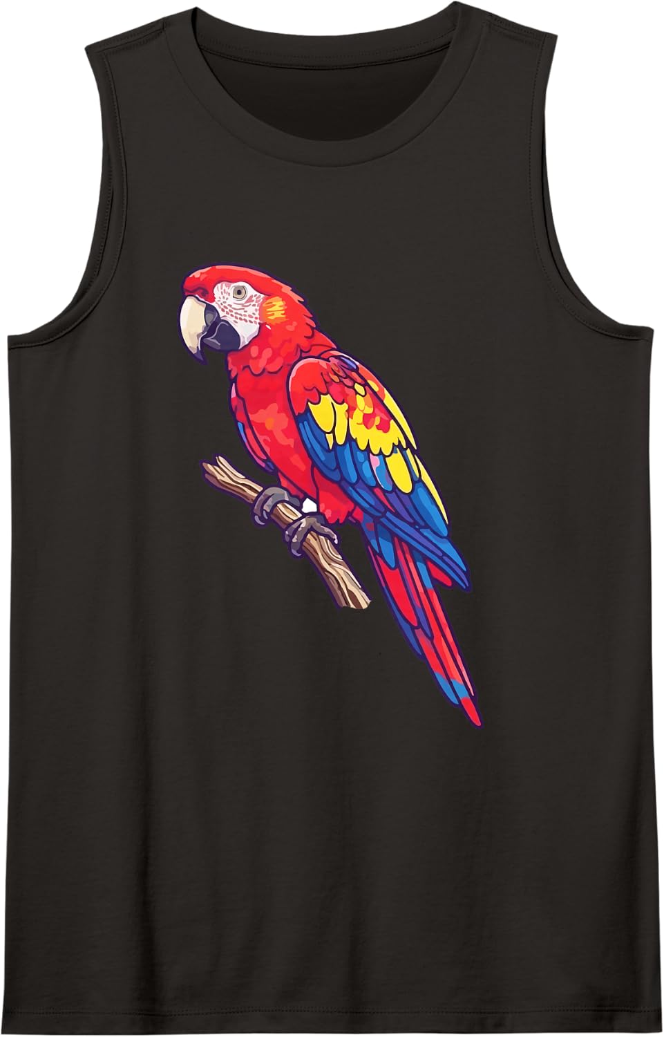 Scarlet Macaw Parrot Graphic Tropical Bird Sleeveless Tank Top - Black