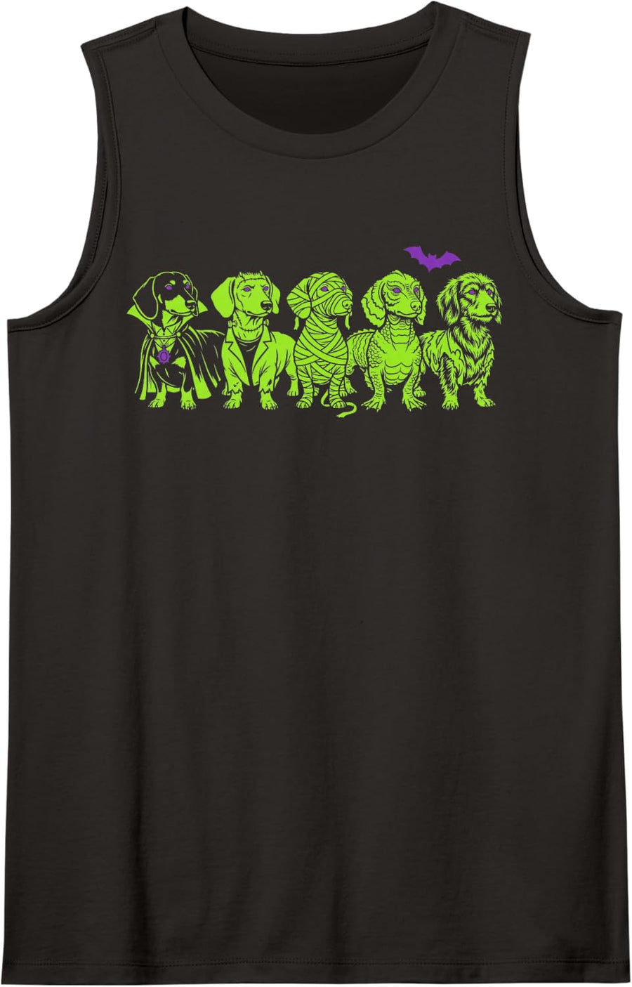 Spooky Dachshund Monsters Halloween Cute Wiener Dog Puppy Sleeveless Tank Top - Black