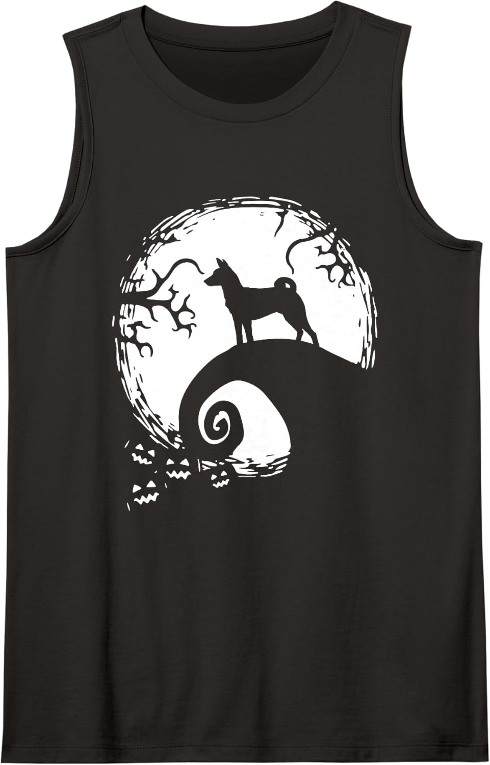 Basenji and Moon Halloween Sleeveless Tank Top - Black