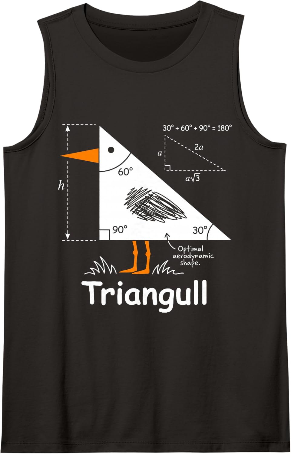 Triangull Triangle Seagull Bird Pun Funny Math Teacher Sleeveless Tank Top - Black